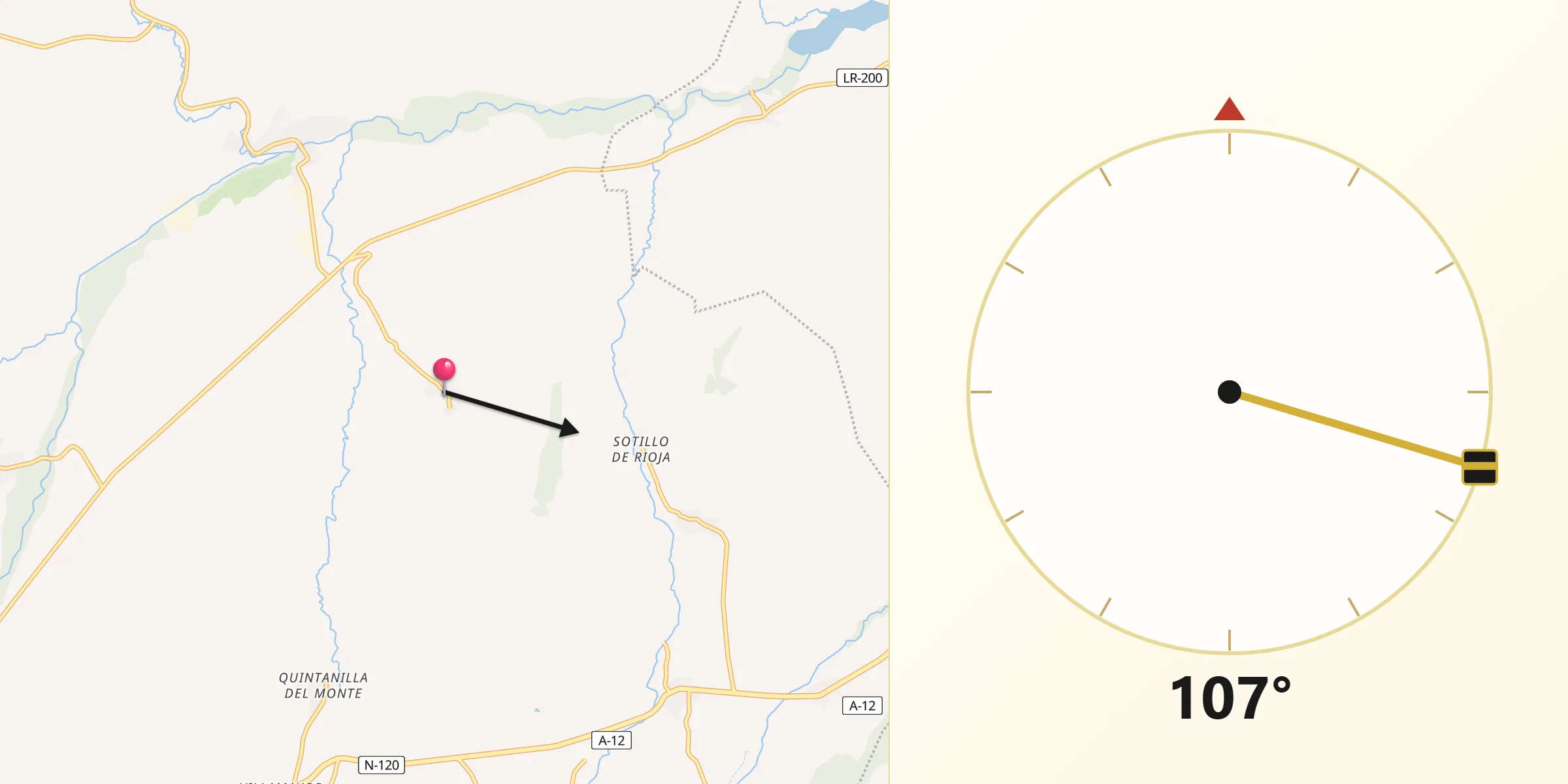 Dirección de la Qibla desde Redecilla del Campo