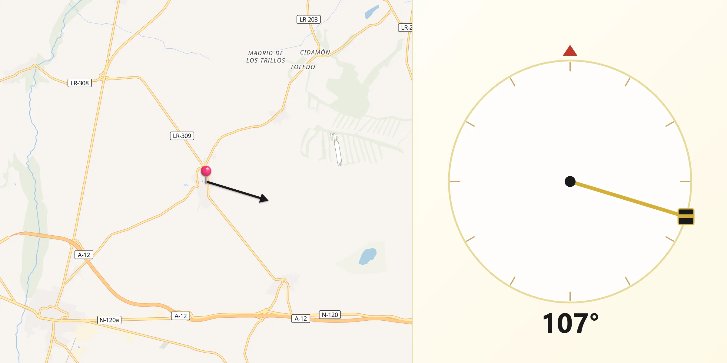 Dirección de la Qibla desde Bañares