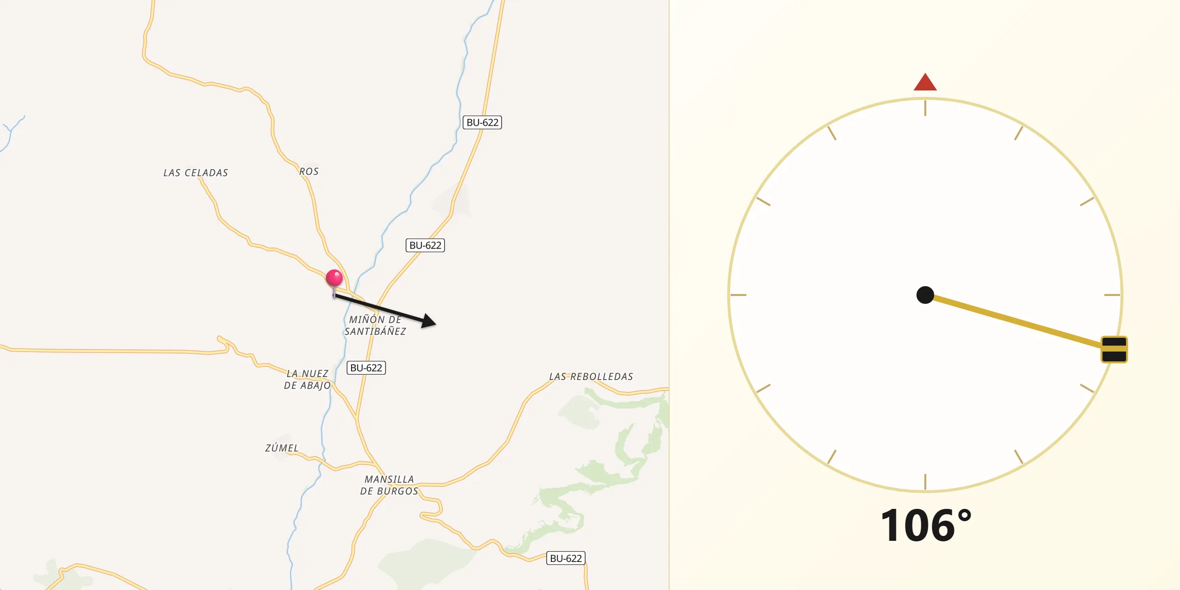 Dirección de la Qibla desde Valle de Santibáñez
