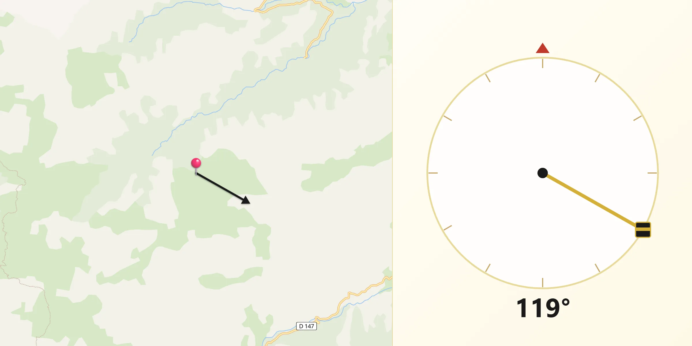 Direction vers la Qibla depuis Moltifao