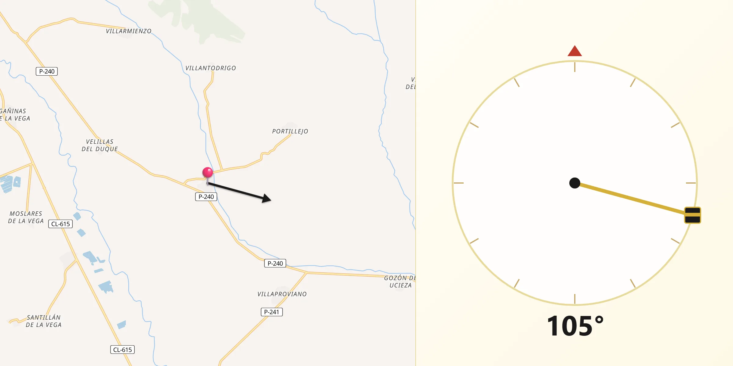 Dirección de la Qibla desde Quintanilla de Onsoña