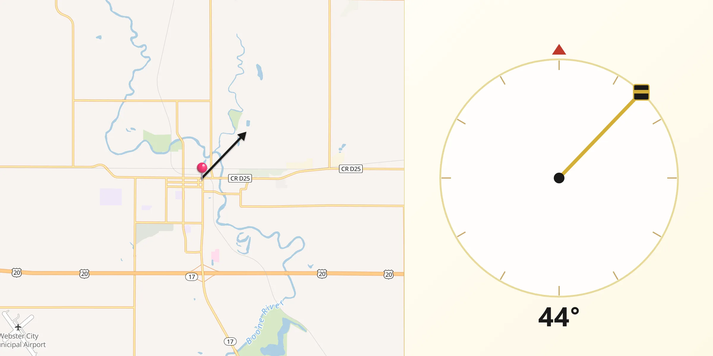 Qibla Direction from Webster City