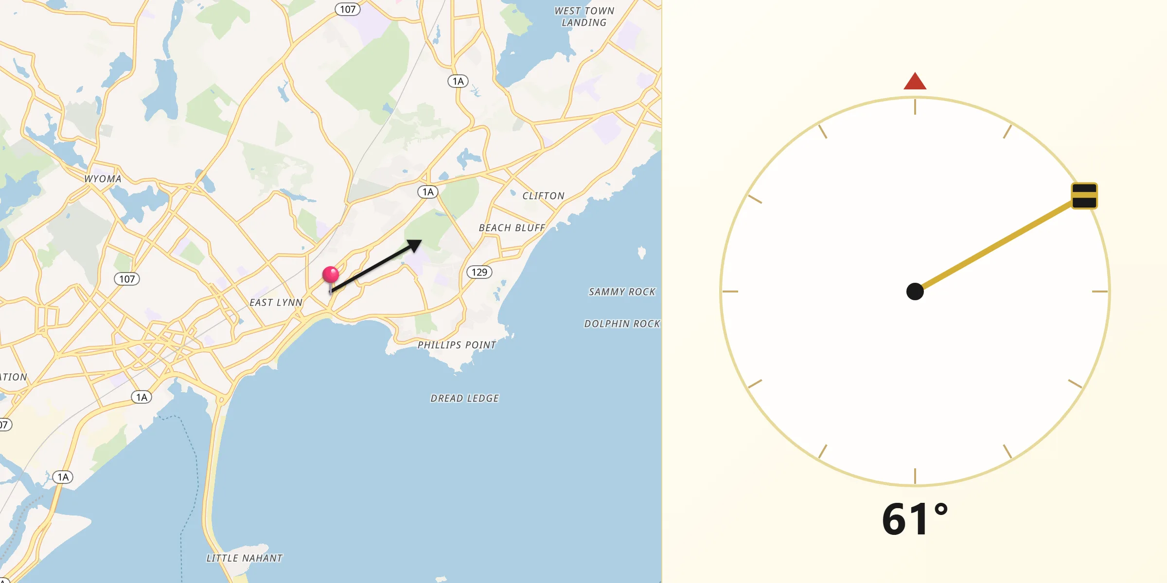 Qibla Direction from Swampscott