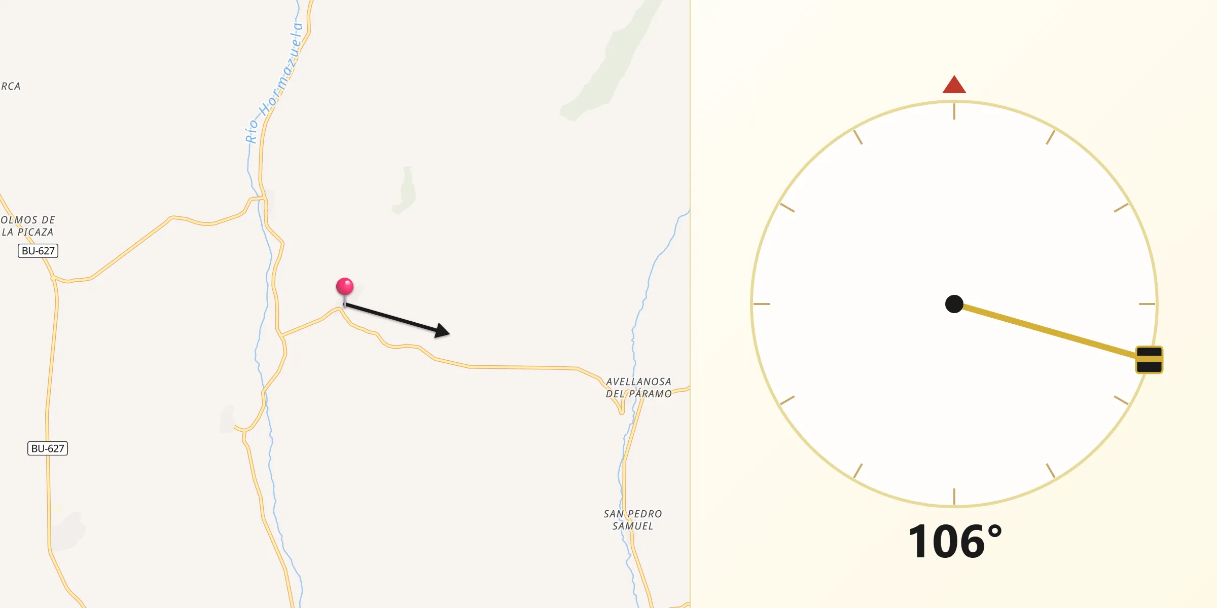 Dirección de la Qibla desde Susinos del Páramo