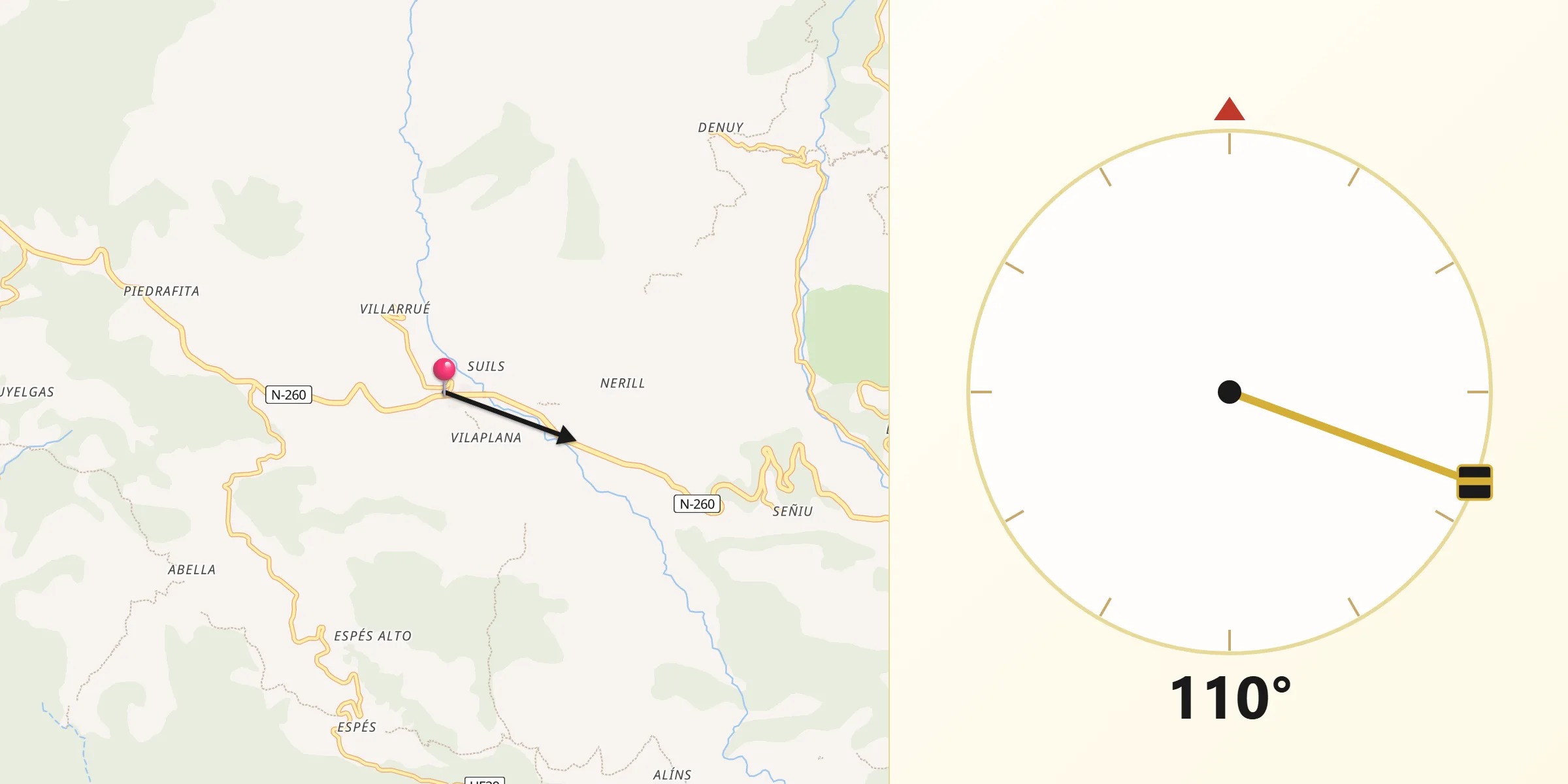 Dirección de la Qibla desde Laspaúles
