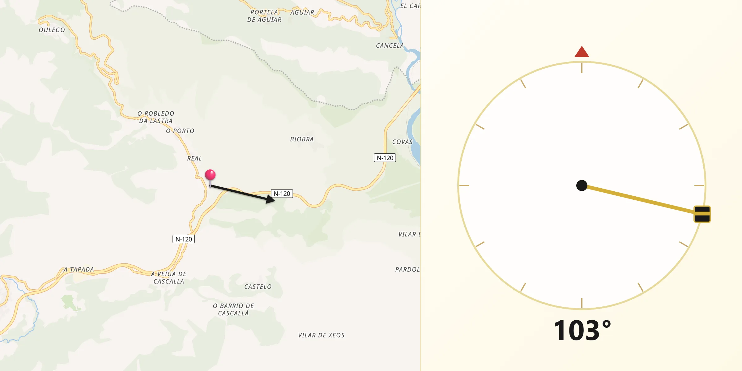 Dirección de la Qibla desde Rubiá