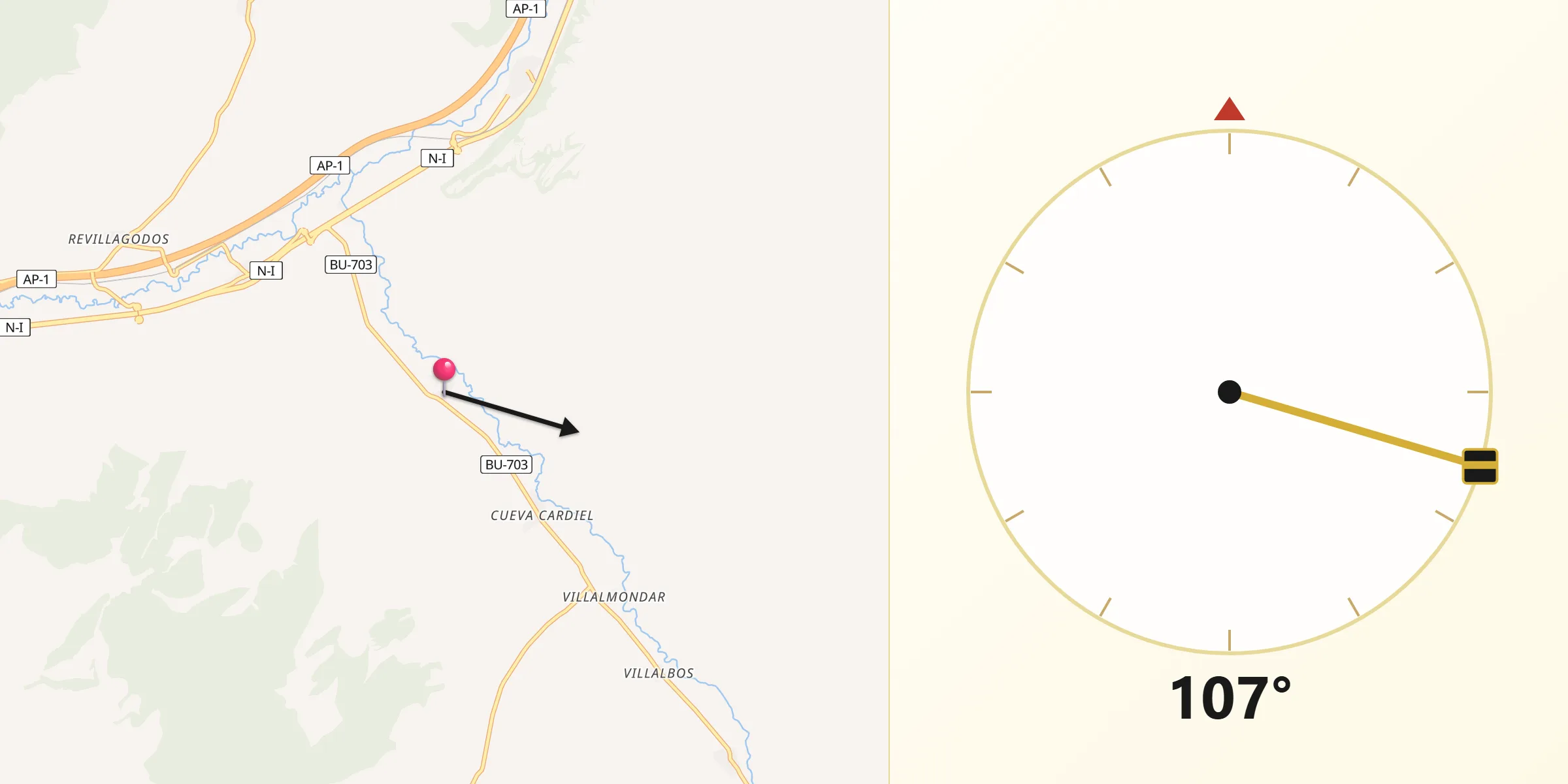 Dirección de la Qibla desde Alcocero de Mola