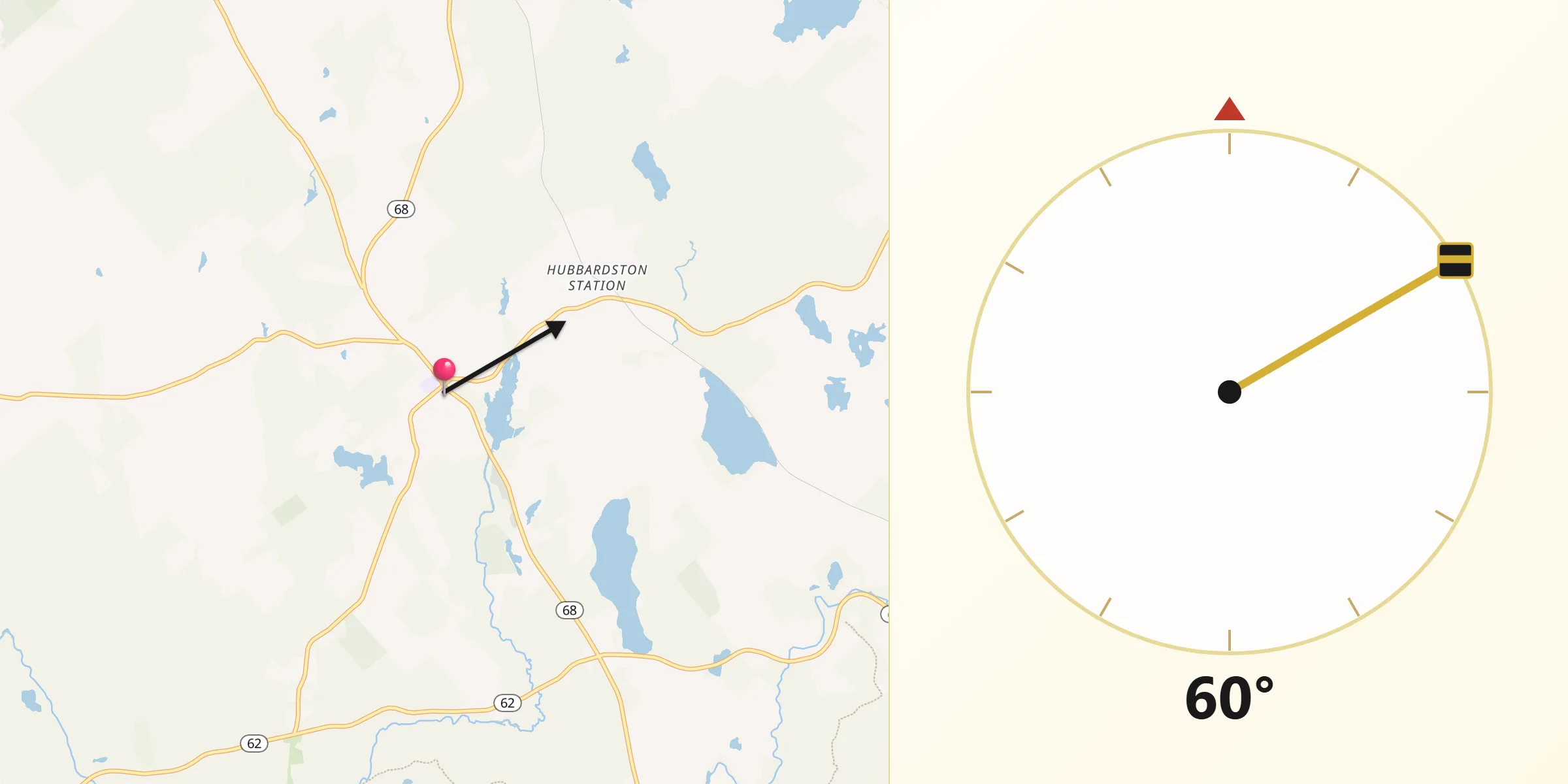 Qibla Direction from Hubbardston