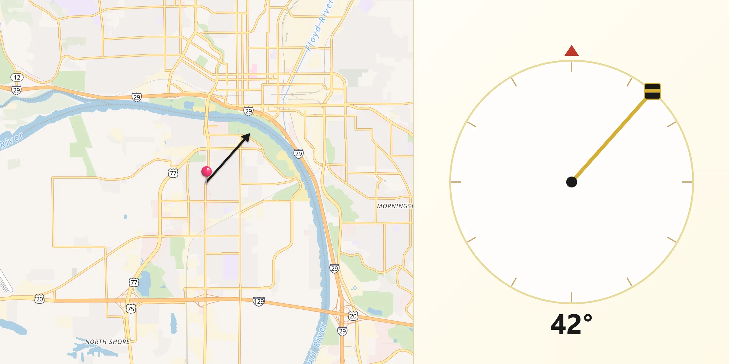 Qibla Direction from South Sioux City