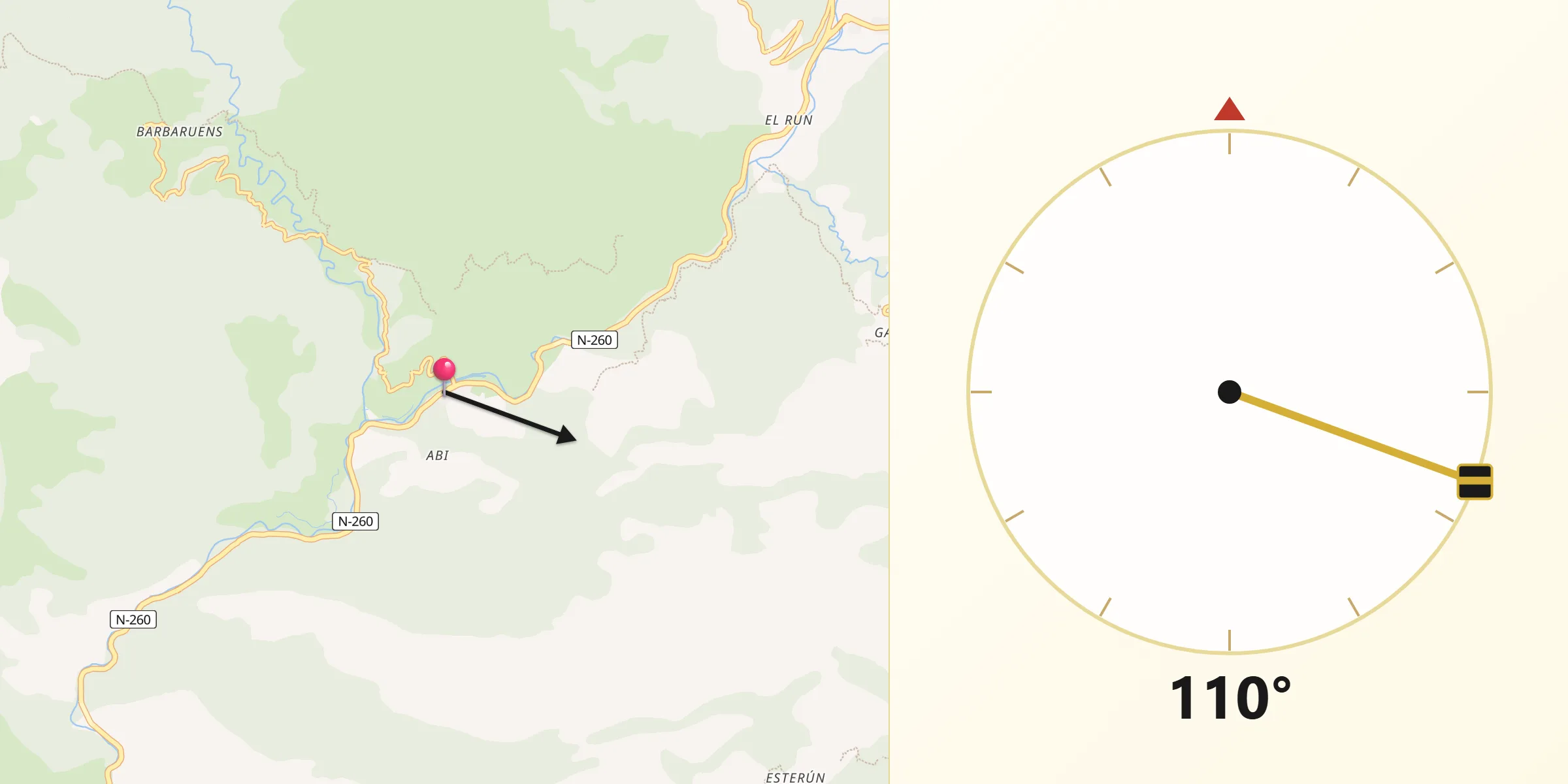 Dirección de la Qibla desde Seira