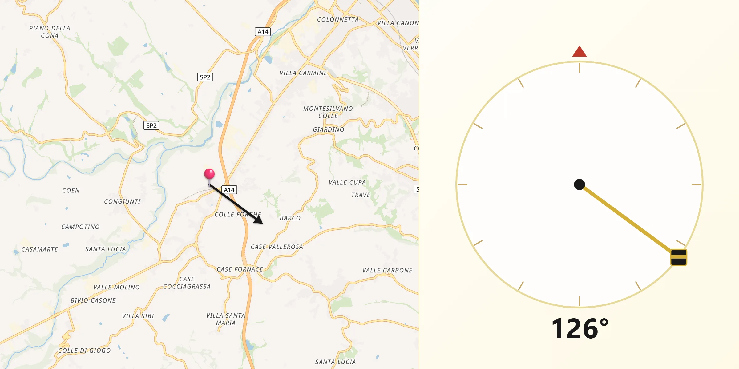 Direzione della Qibla da Cappelle sul Tavo
