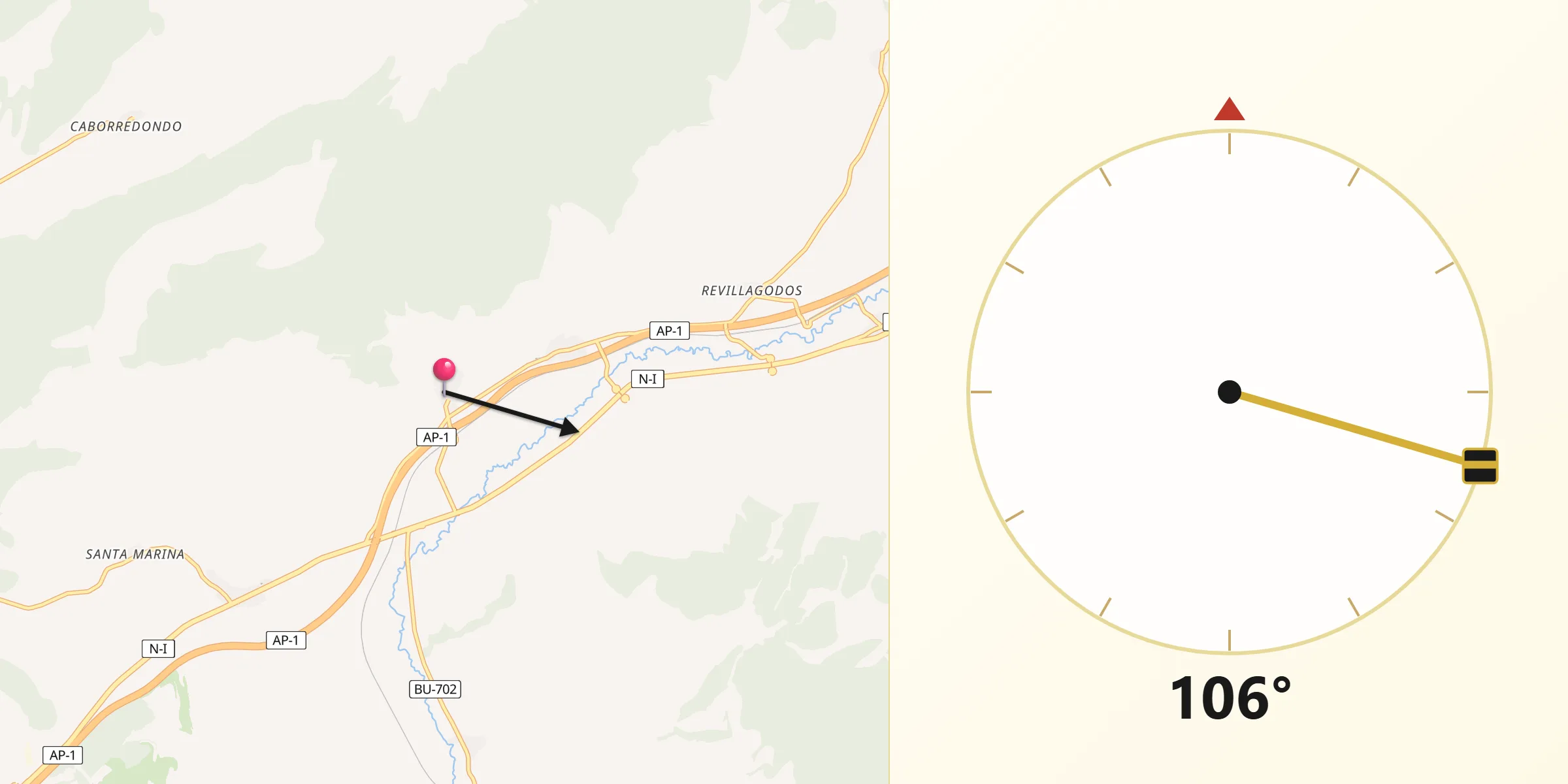 Dirección de la Qibla desde Santa Olalla de Bureba