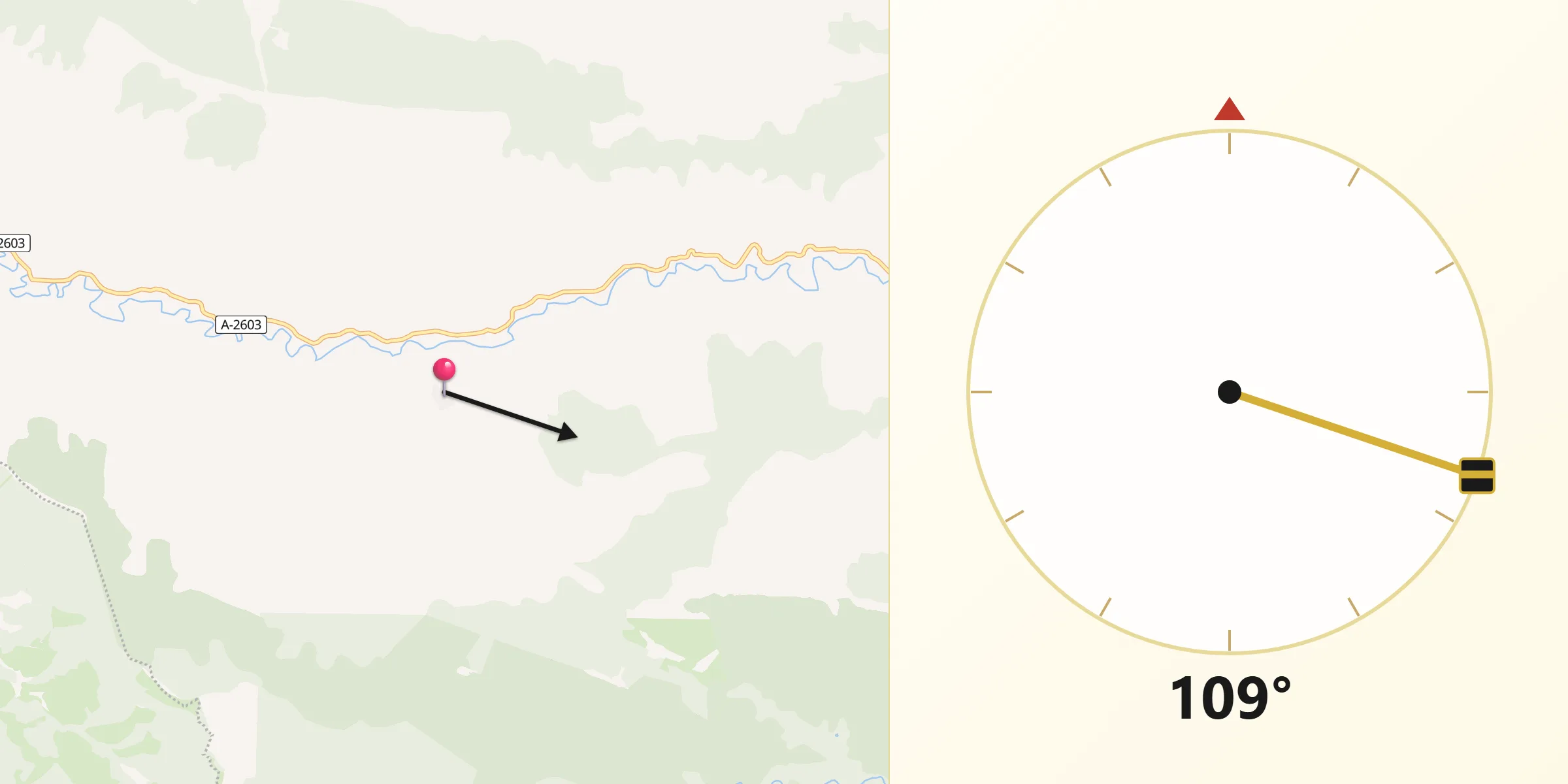 Dirección de la Qibla desde Lobera de Onsella