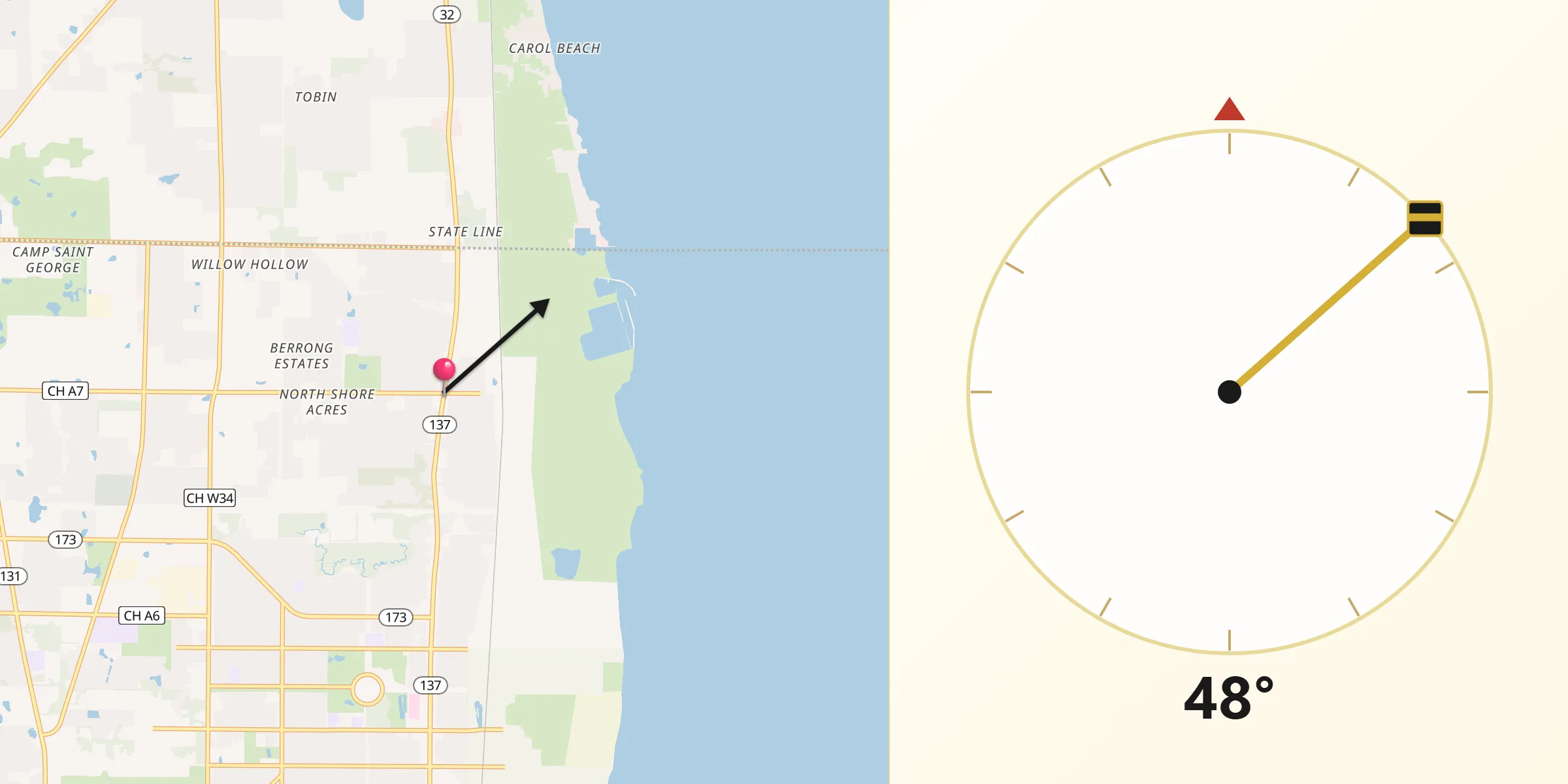Qibla Direction from Winthrop Harbor