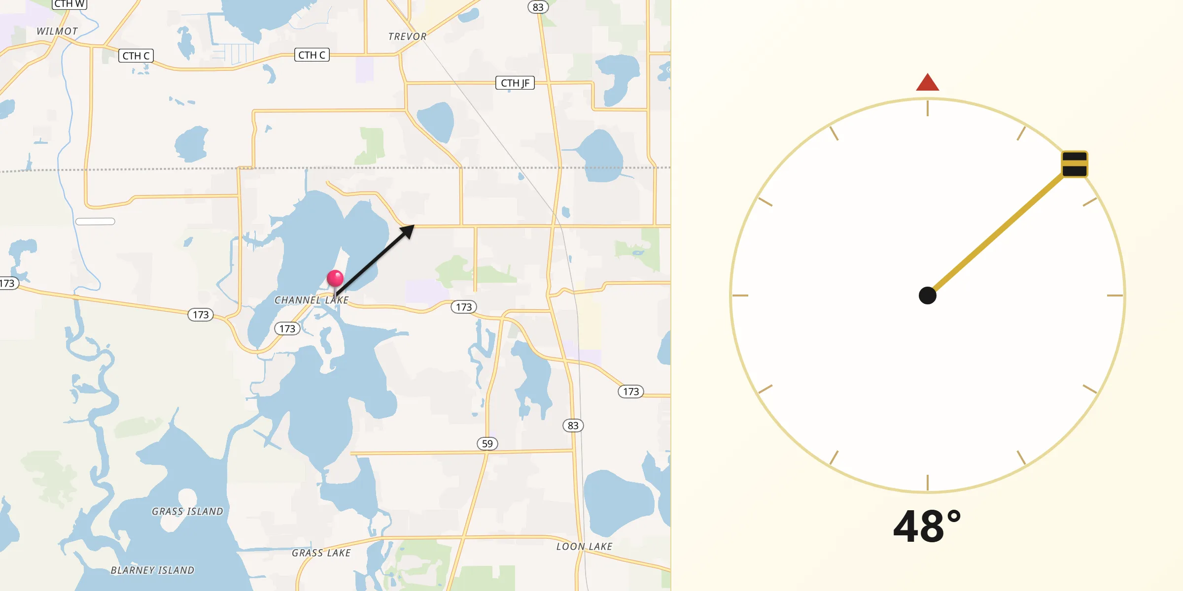 Qibla Direction from Lake Catherine