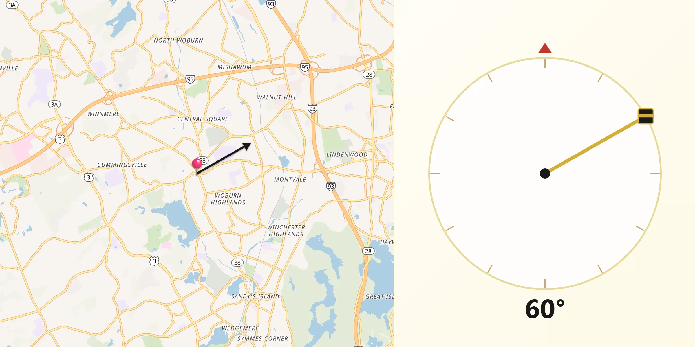 Qibla Direction from Woburn