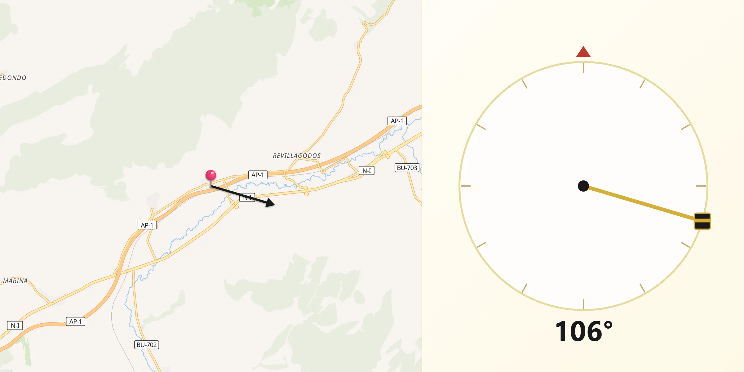 Dirección de la Qibla desde Quintanavides