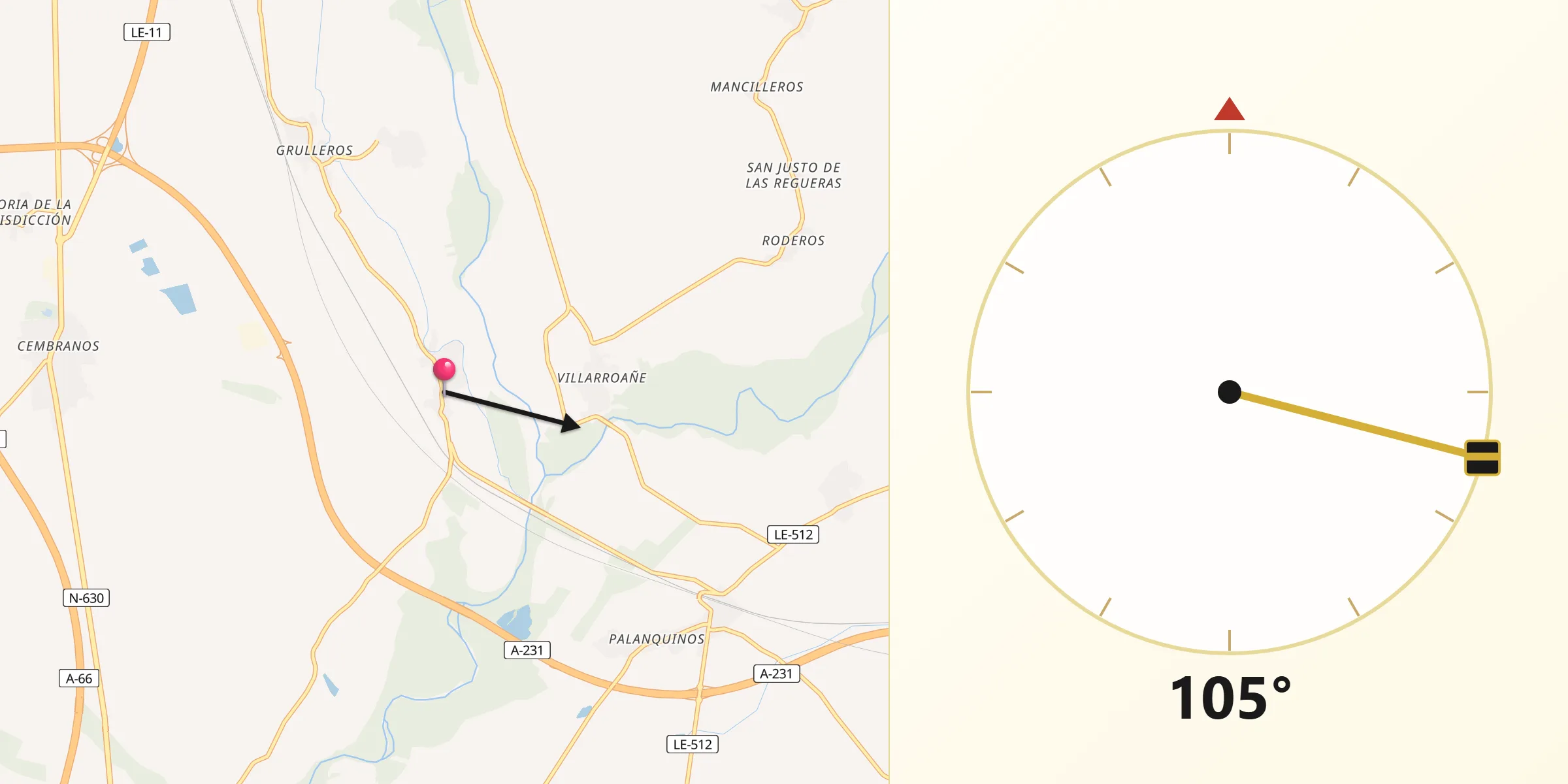 Dirección de la Qibla desde Vega de Infanzones