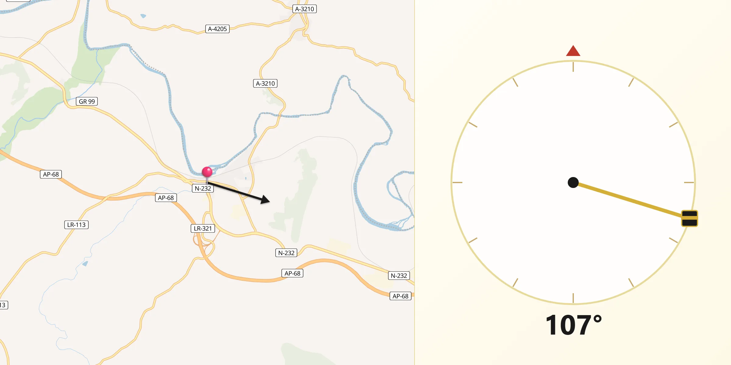 Dirección de la Qibla desde Cenicero