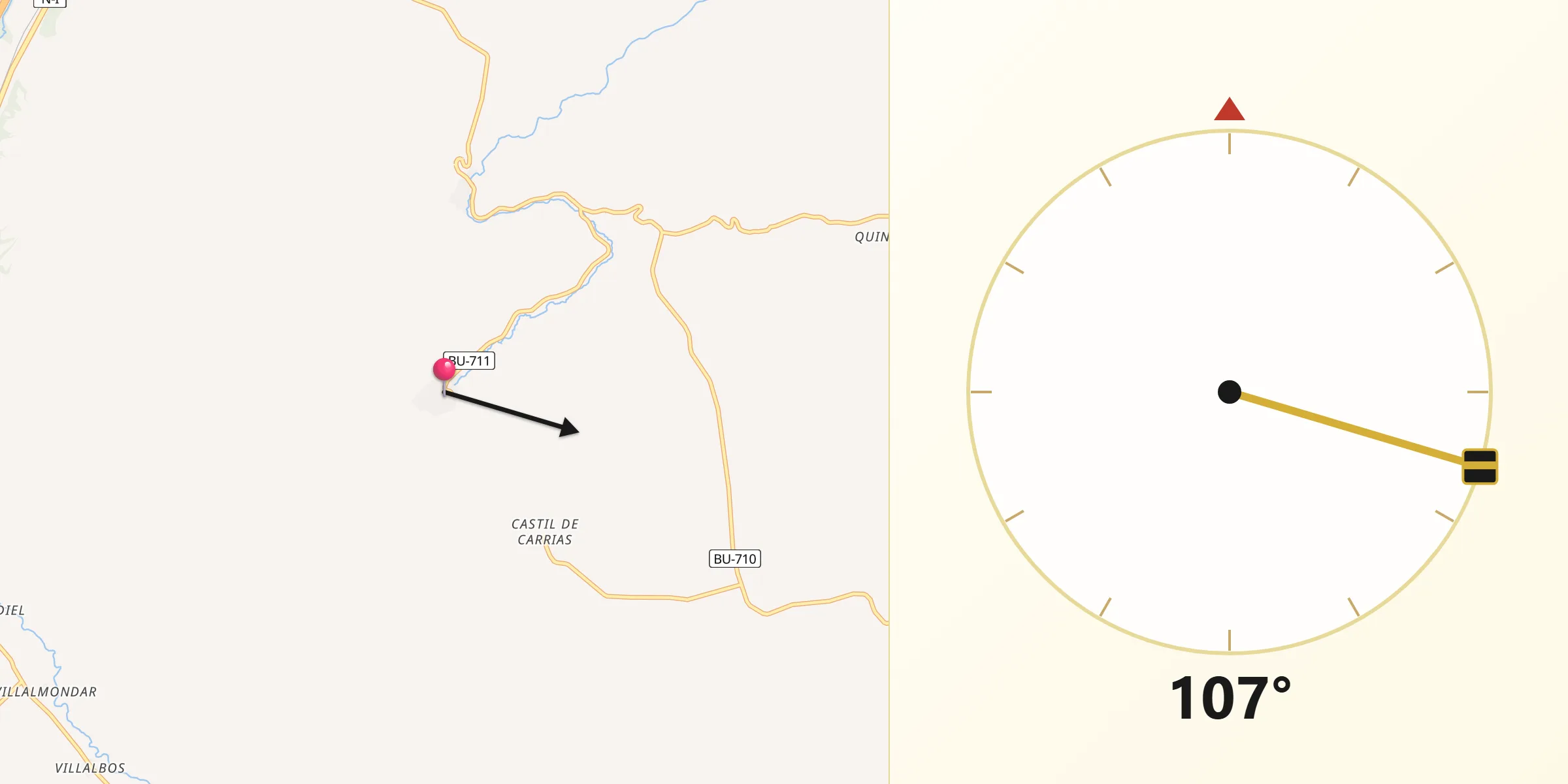 Dirección de la Qibla desde Carrias
