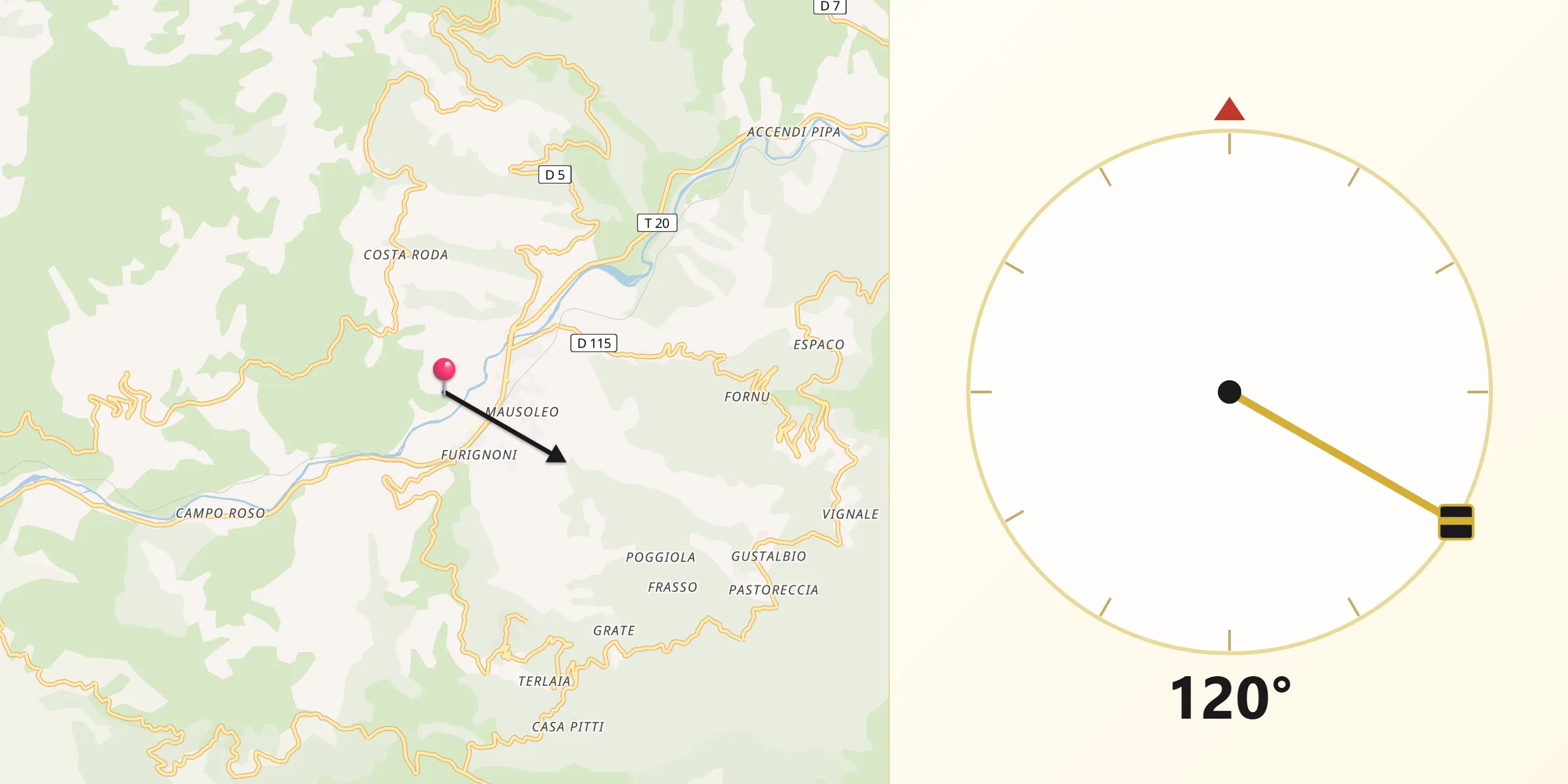 Direction vers la Qibla depuis Bisinchi