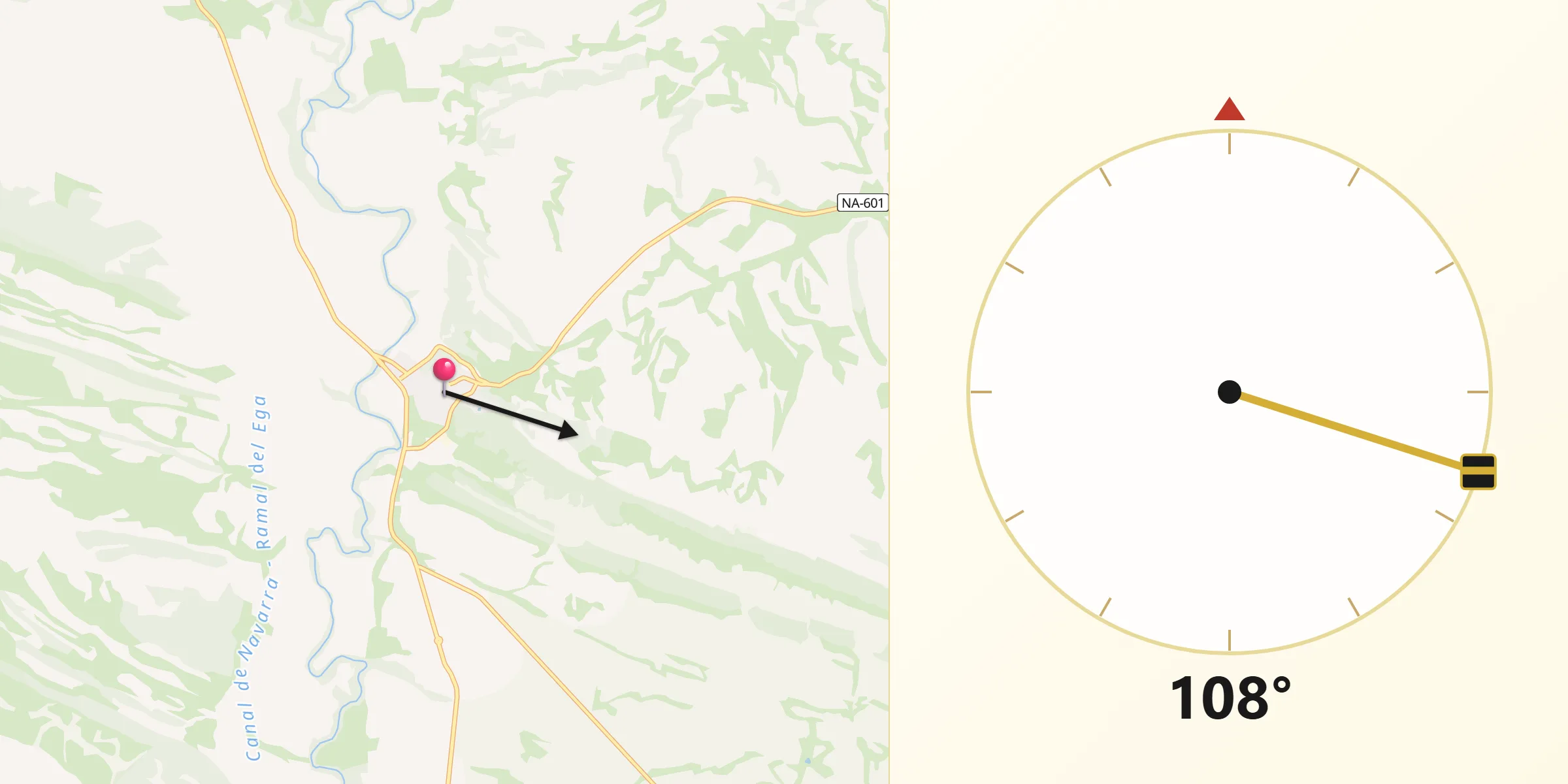 Dirección de la Qibla desde Lerín