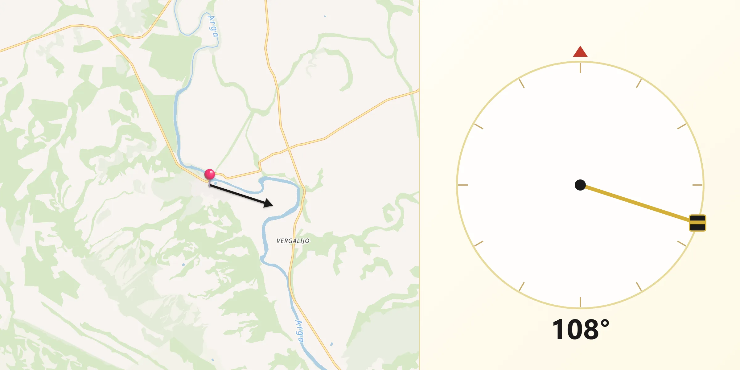 Dirección de la Qibla desde Miranda de Arga