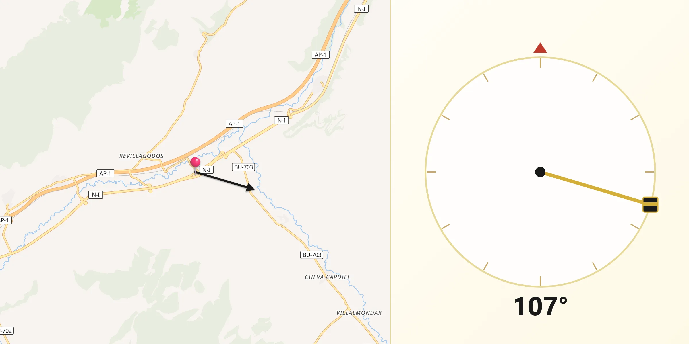 Dirección de la Qibla desde Castil de Peones