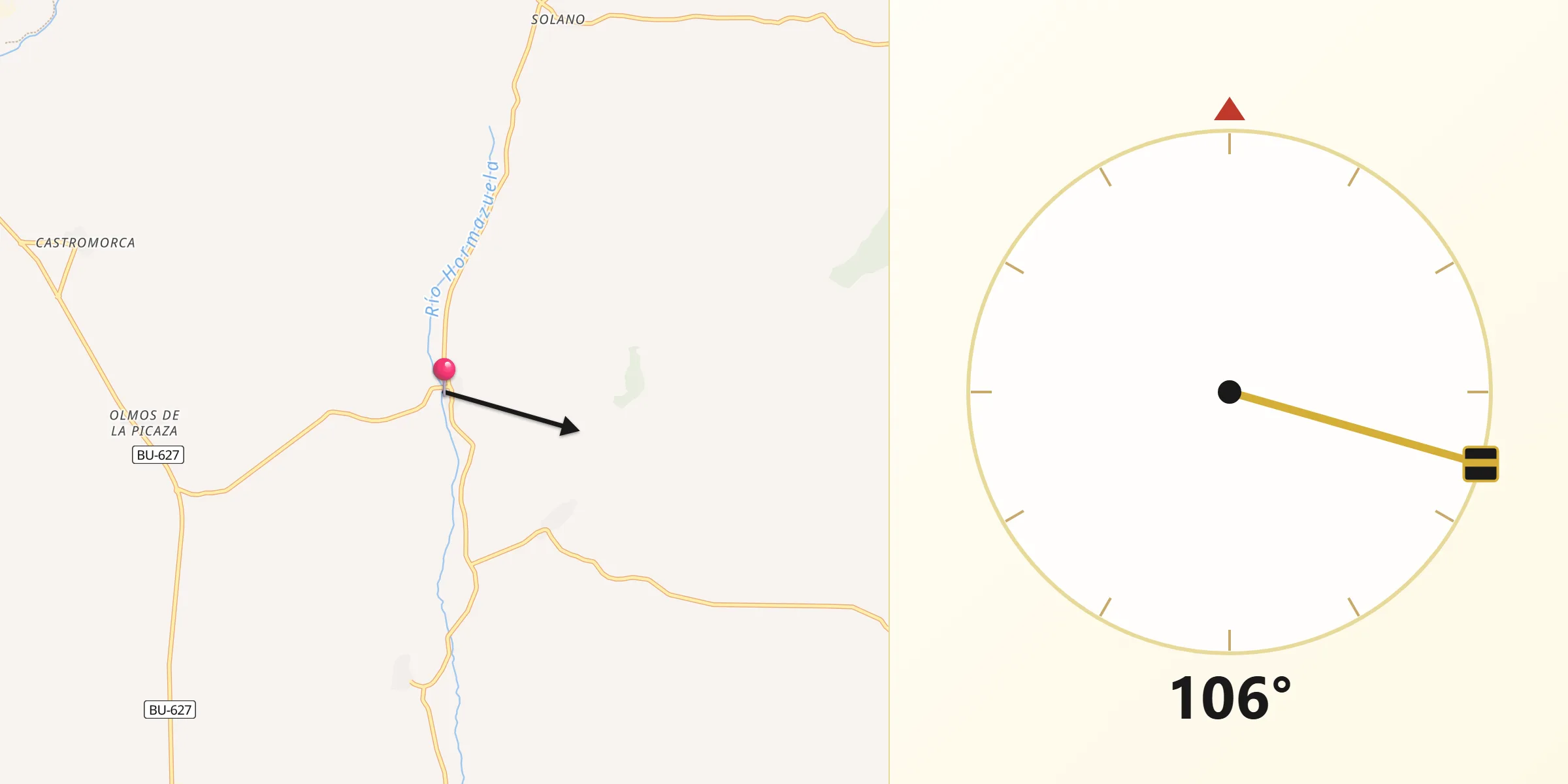 Dirección de la Qibla desde Tobar