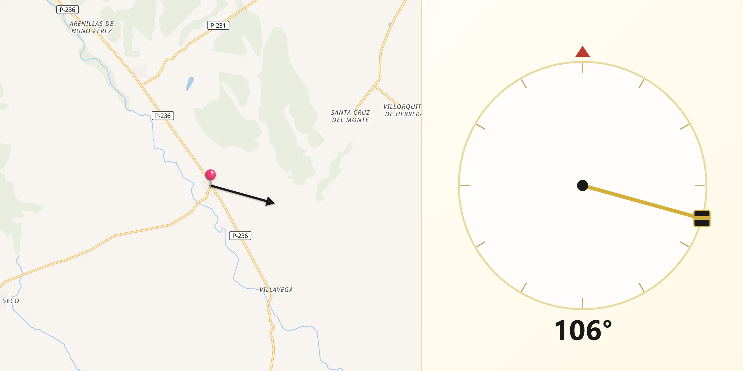 Dirección de la Qibla desde Bárcena de Campos