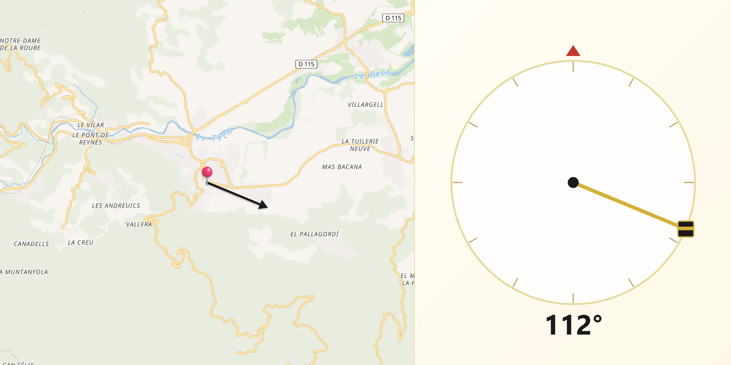 Direction vers la Qibla depuis Ceret