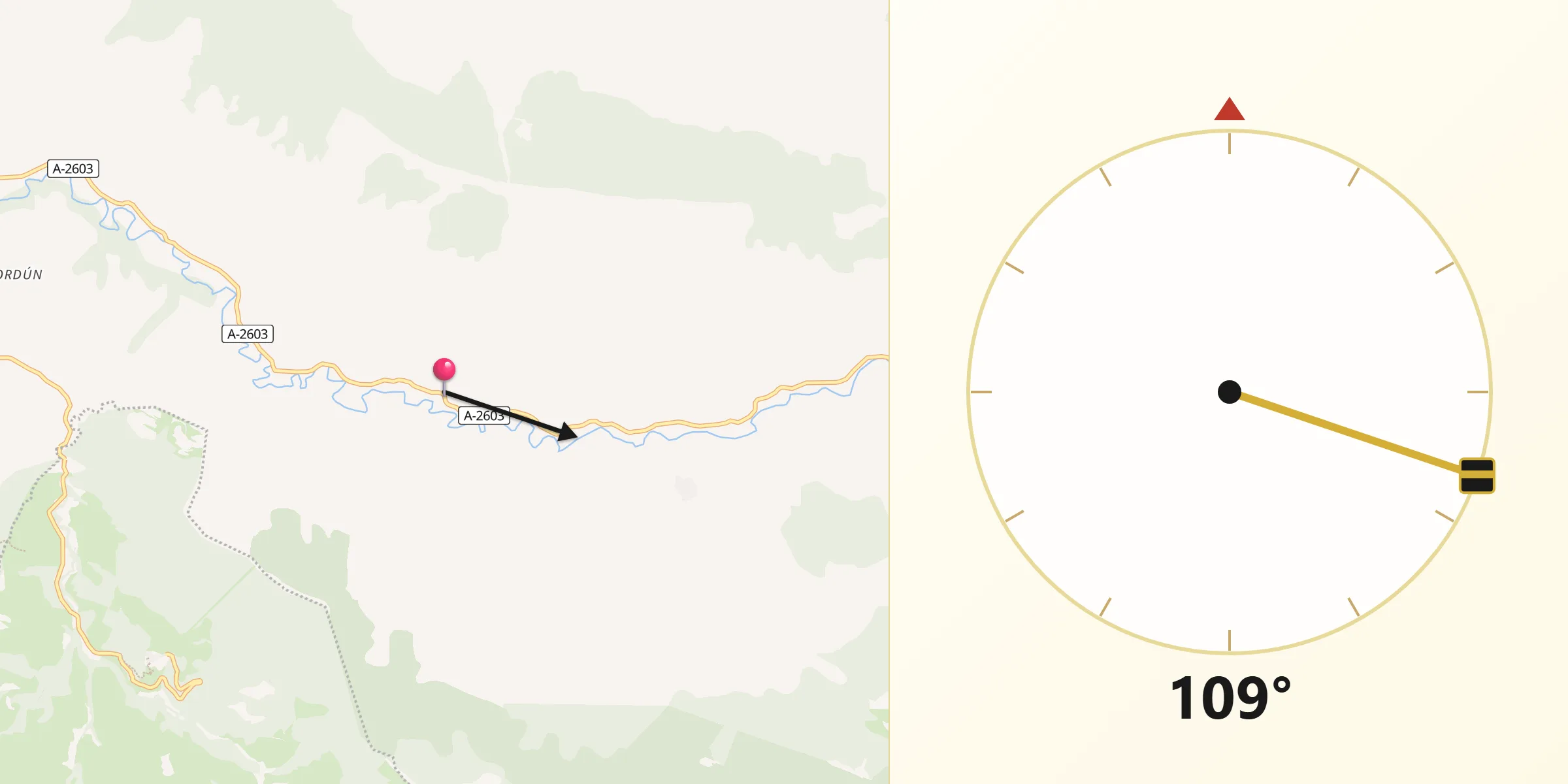 Dirección de la Qibla desde Isuerre