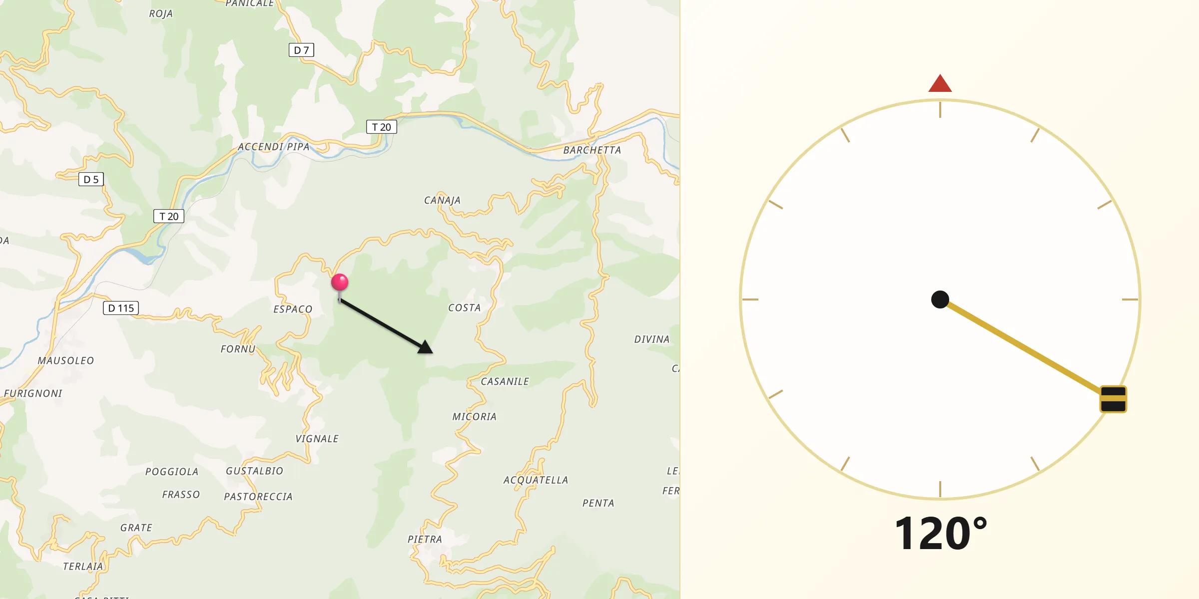 Direction vers la Qibla depuis Monte