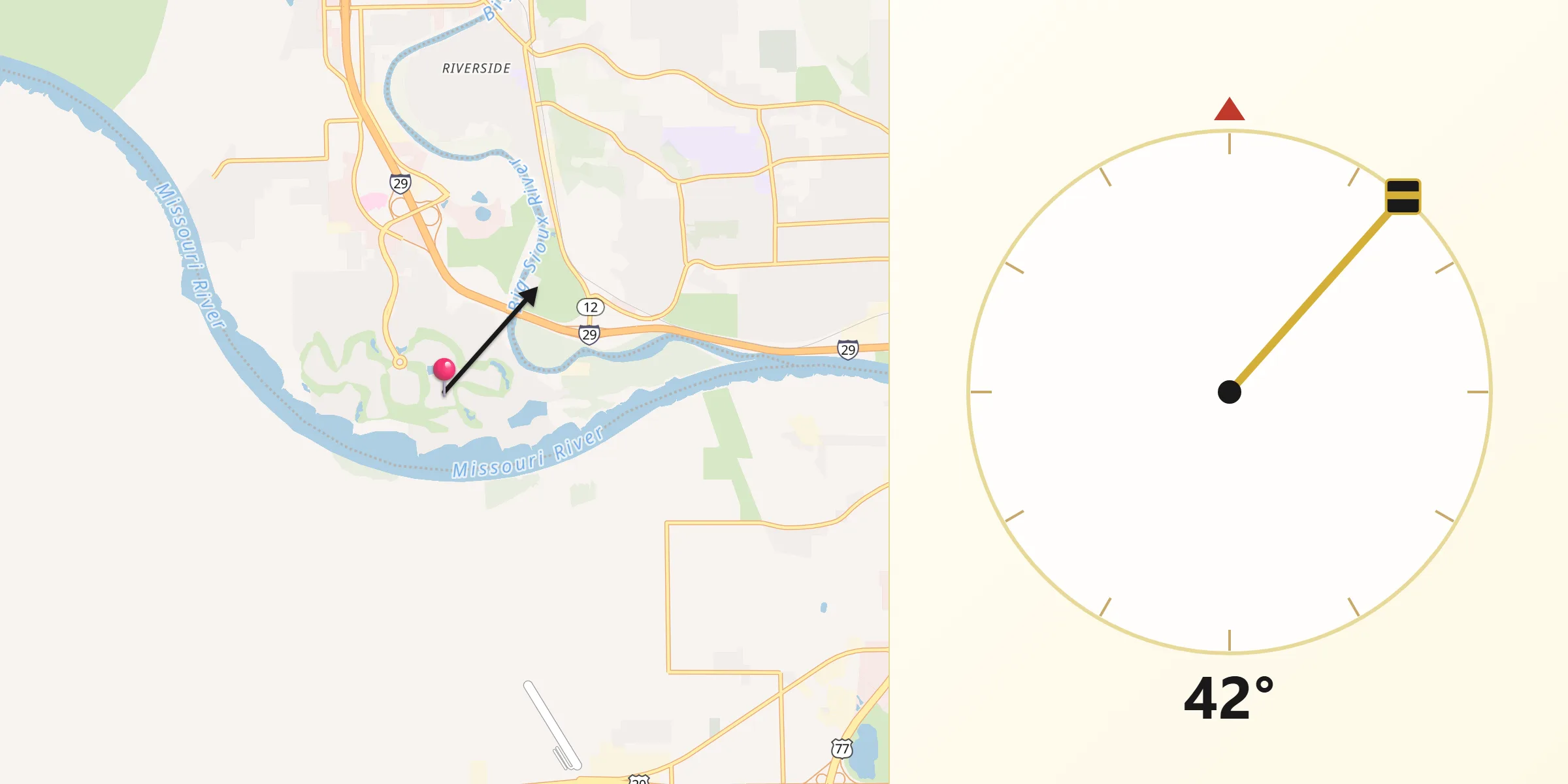 Qibla Direction from Dakota Dunes
