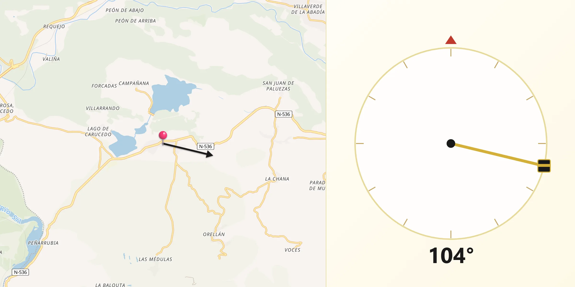 Dirección de la Qibla desde Carucedo