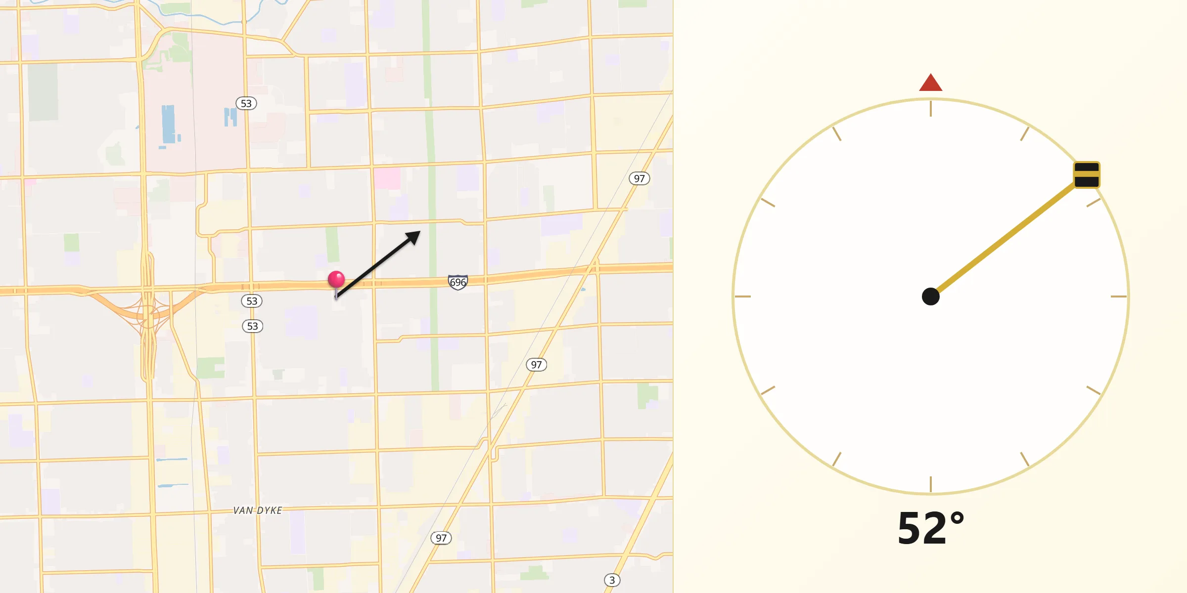 Dirección de la Qibla desde Warren