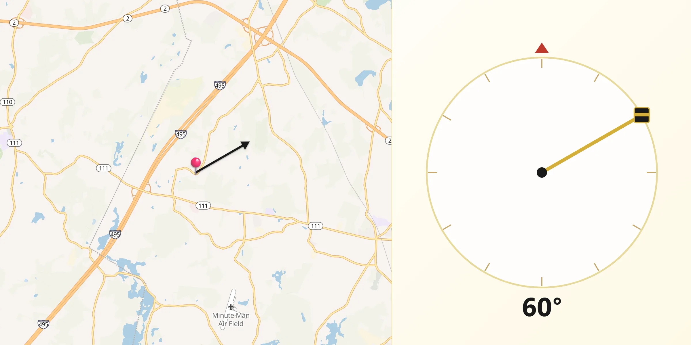 Qibla Direction from Boxborough