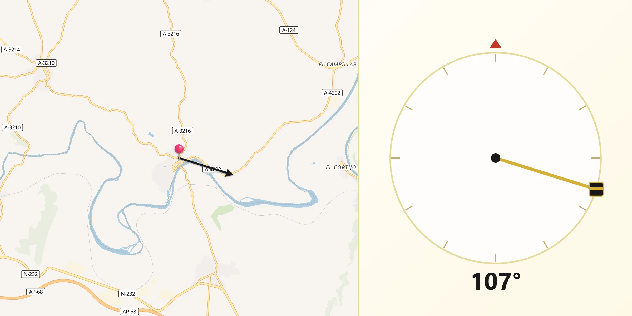 Dirección de la Qibla desde Lapuebla de Labarca