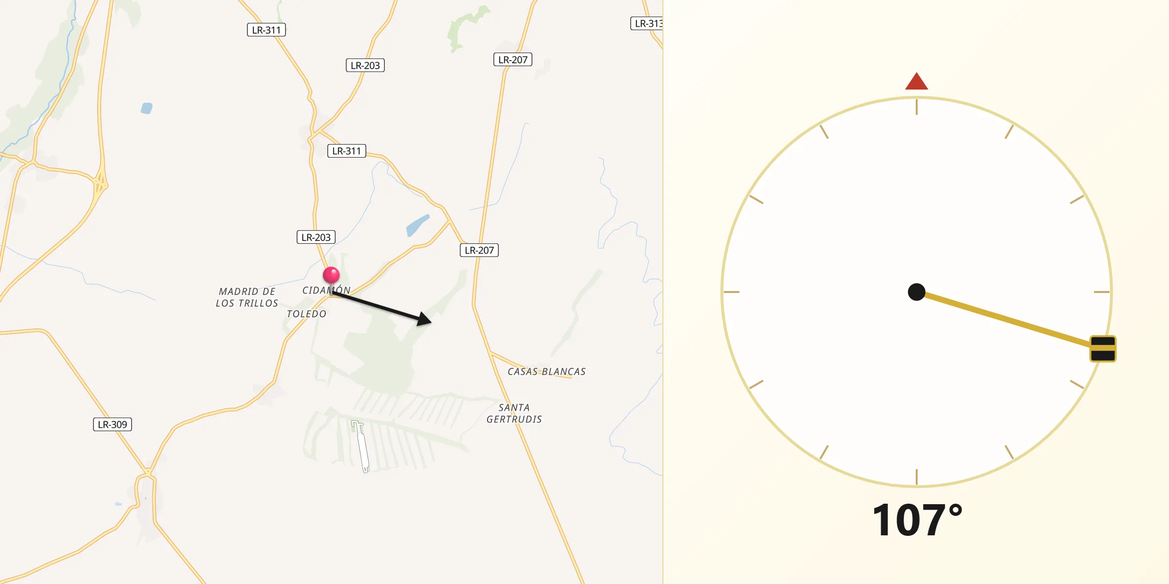 Dirección de la Qibla desde Cidamón