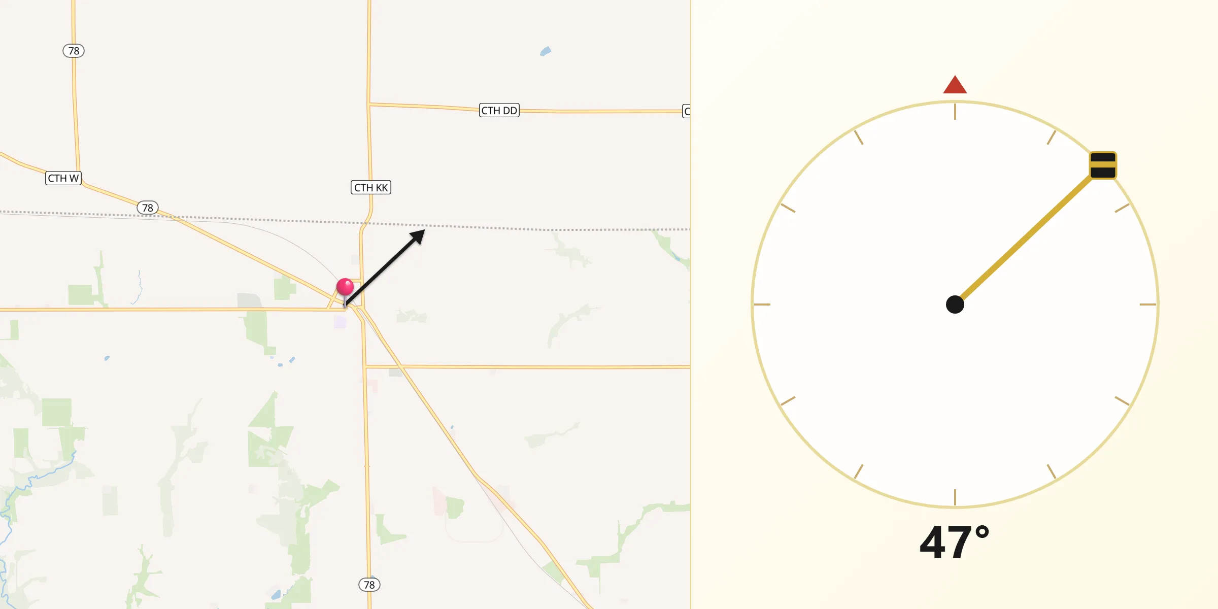 Dirección de la Qibla desde Warren