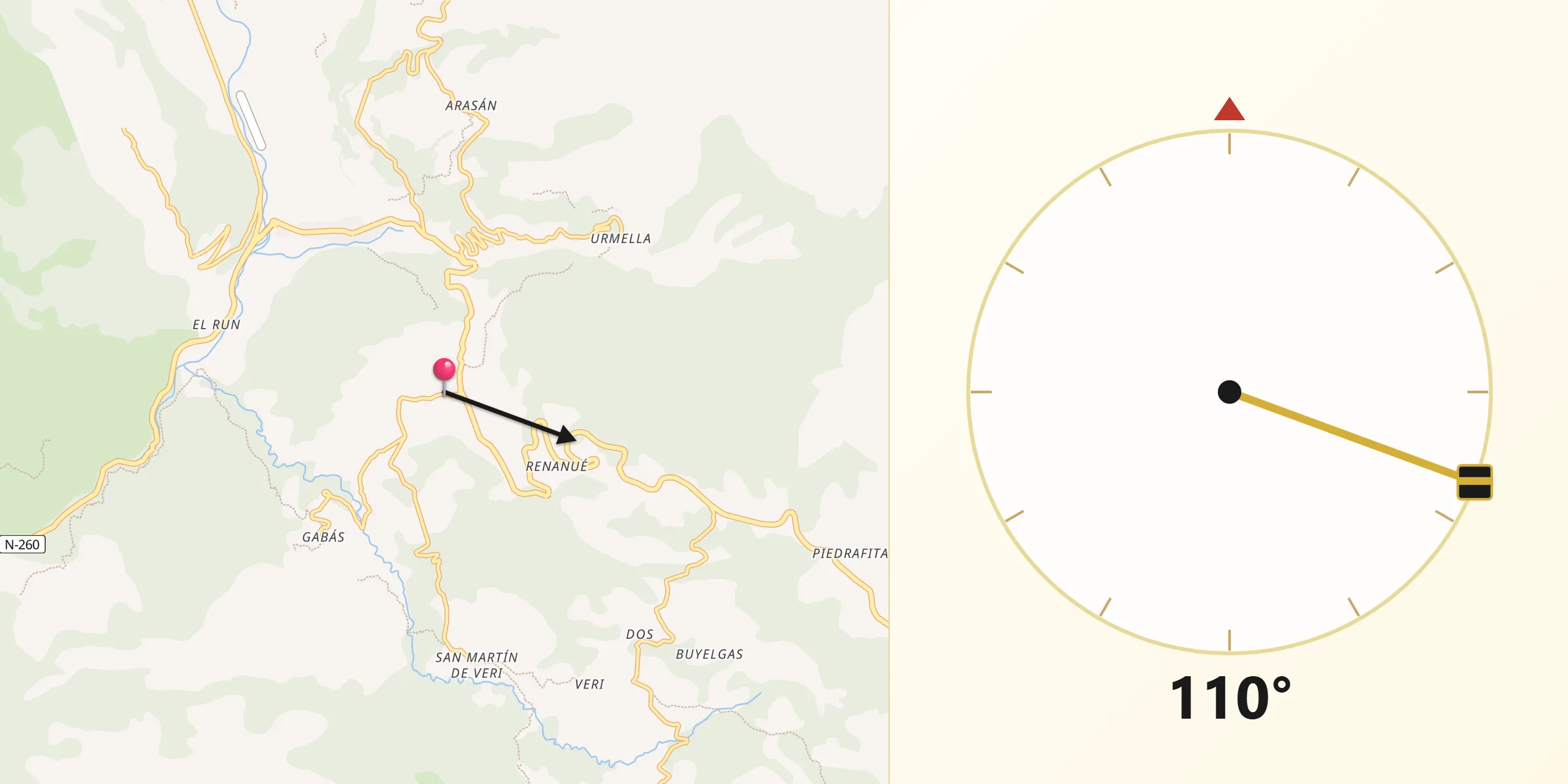 Dirección de la Qibla desde Bisaurri