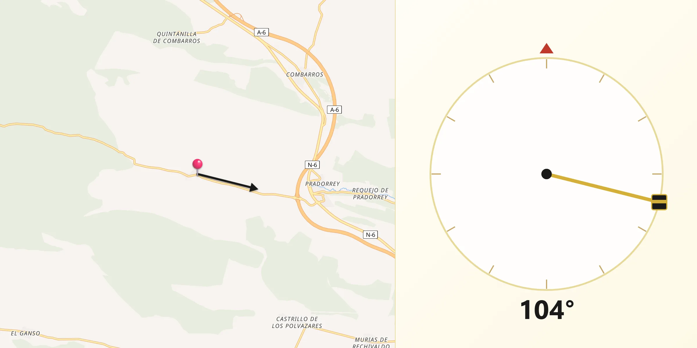 Dirección de la Qibla desde Brazuelo