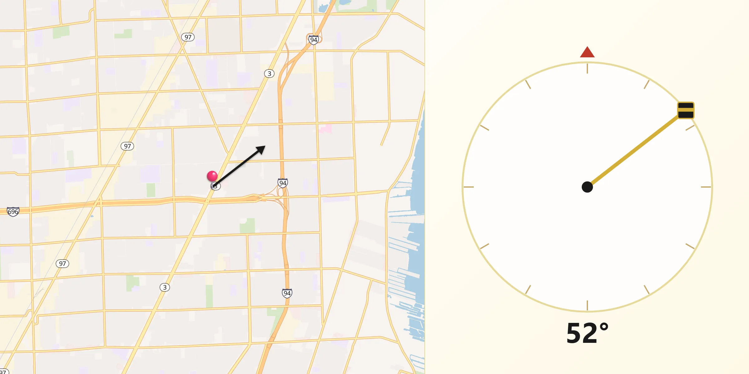 Dirección de la Qibla desde Roseville