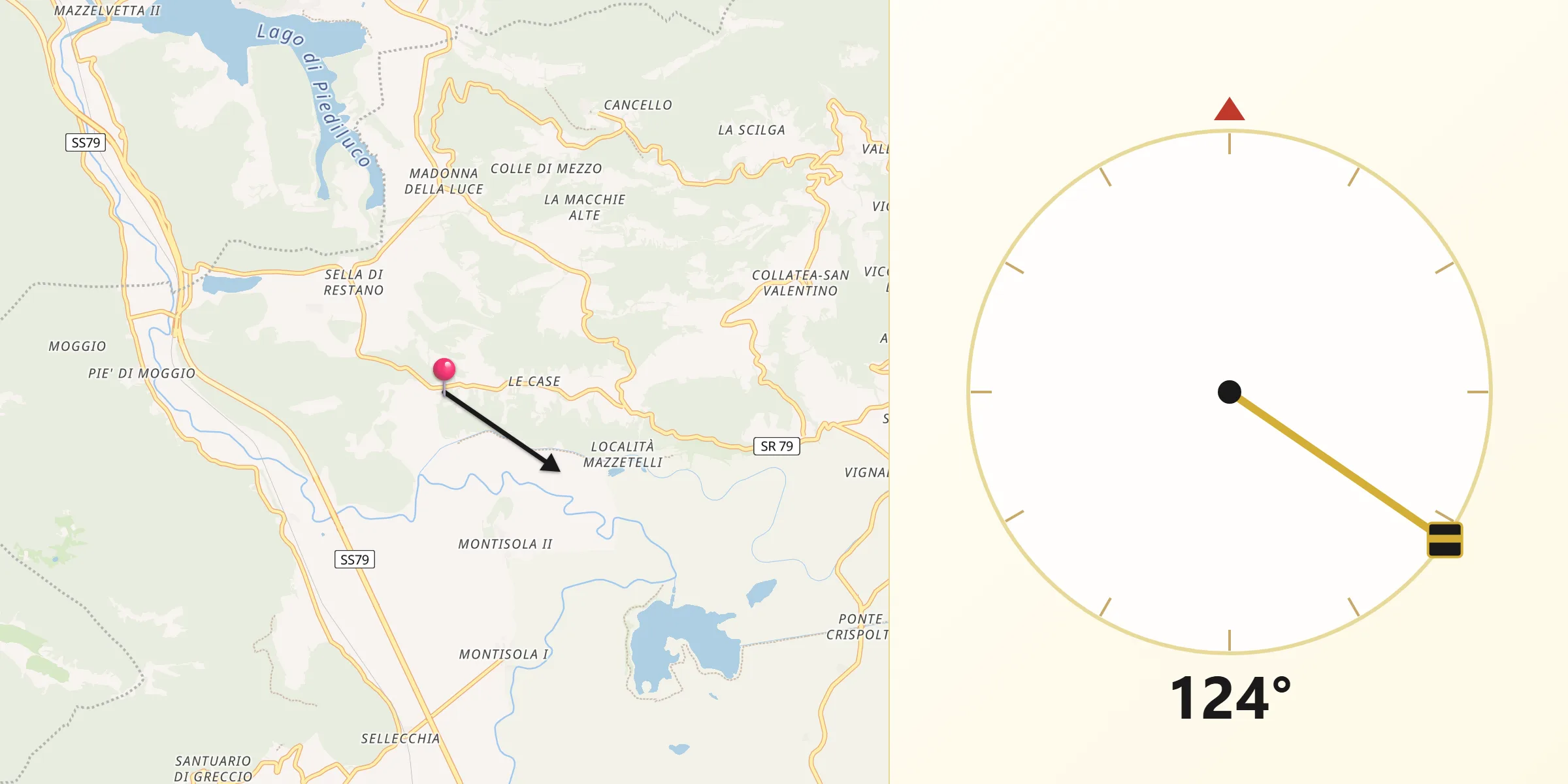 Direzione della Qibla da Colli sul Velino