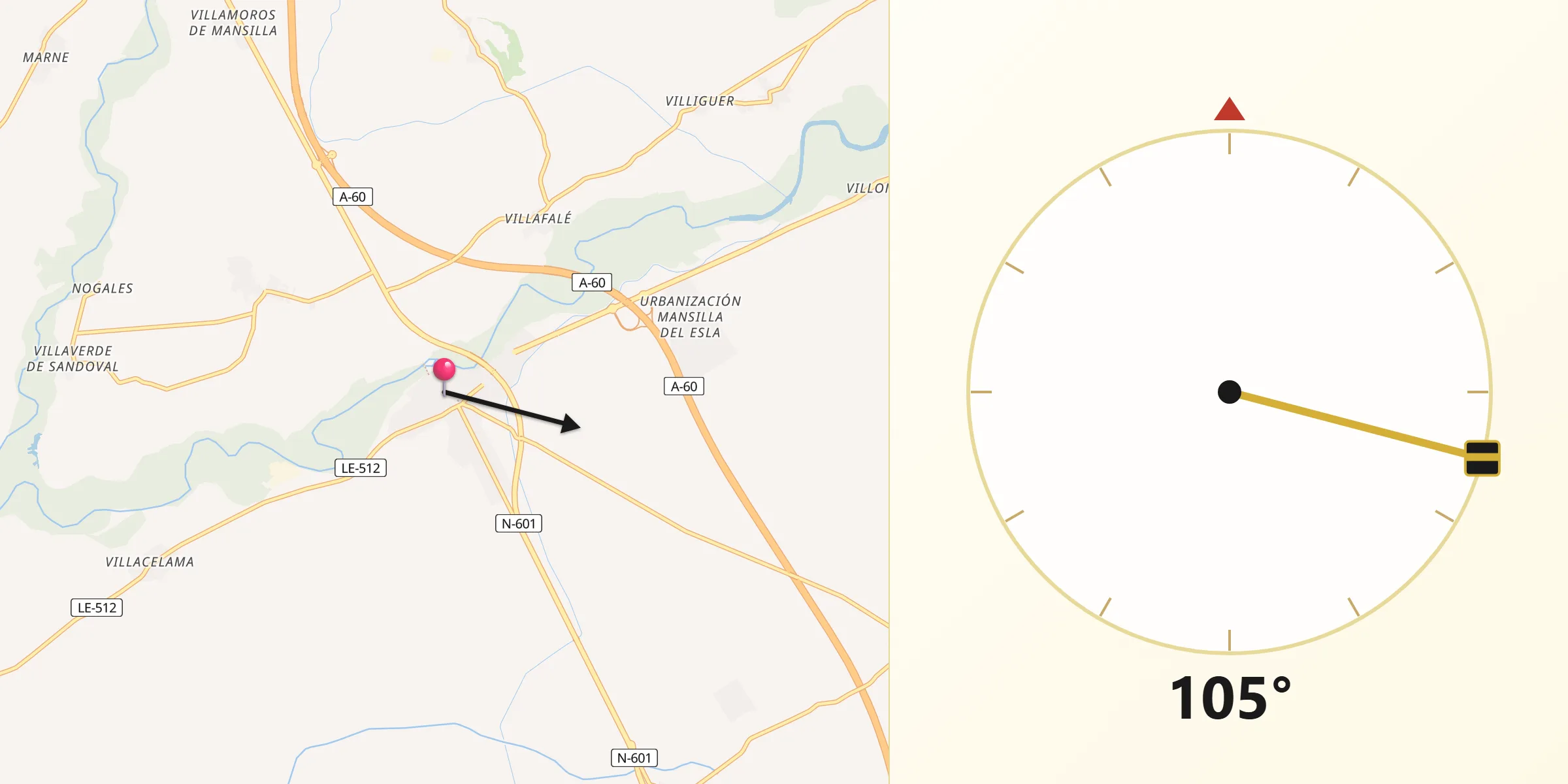 Dirección de la Qibla desde Mansilla de las Mulas