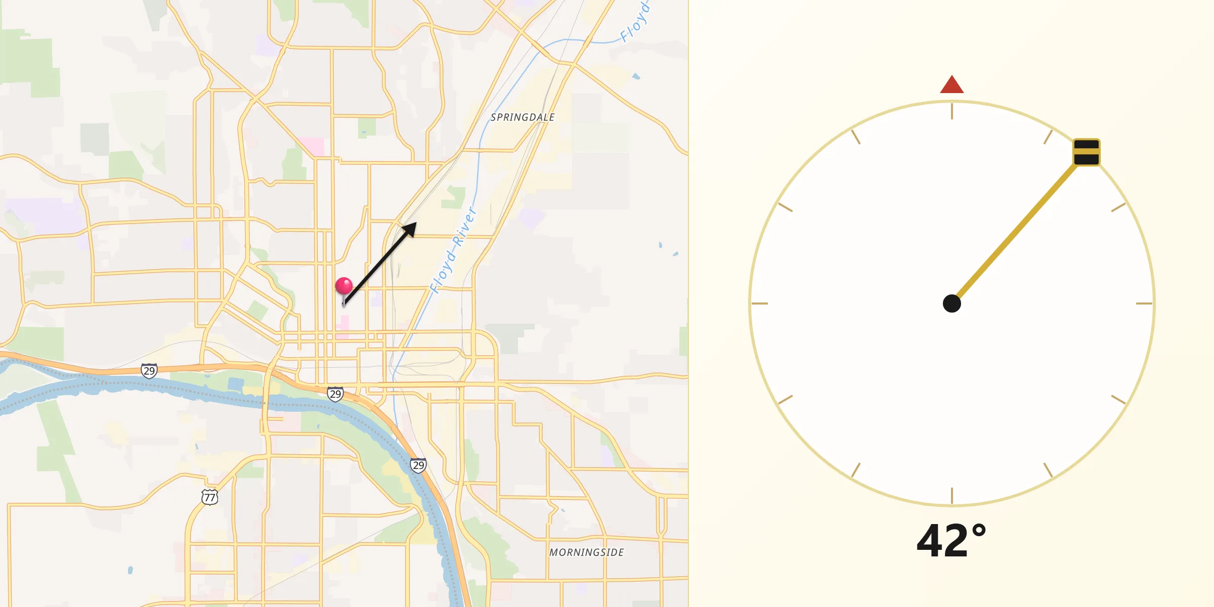 Qibla Direction from Sioux City