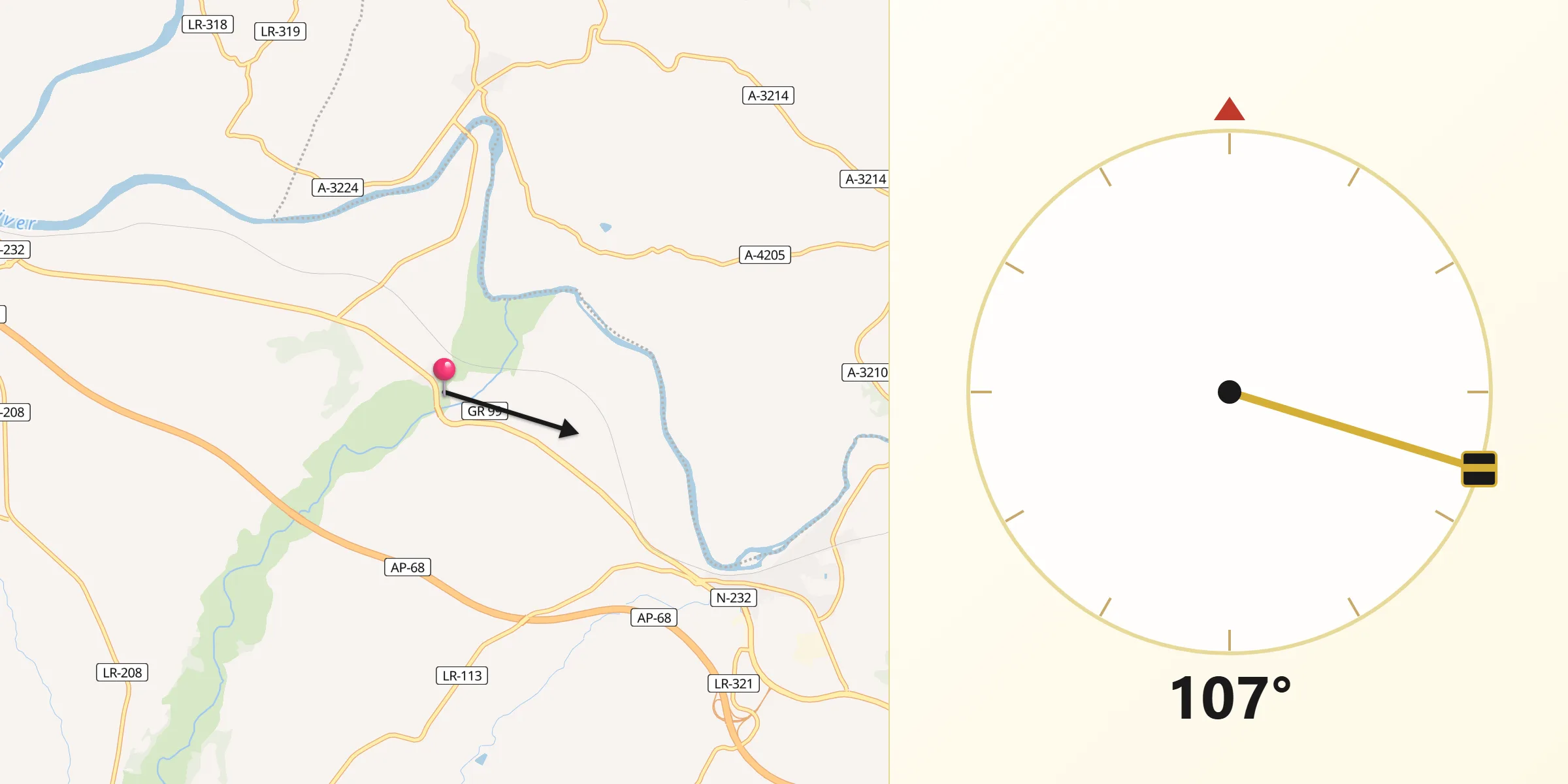 Dirección de la Qibla desde Torremontalbo
