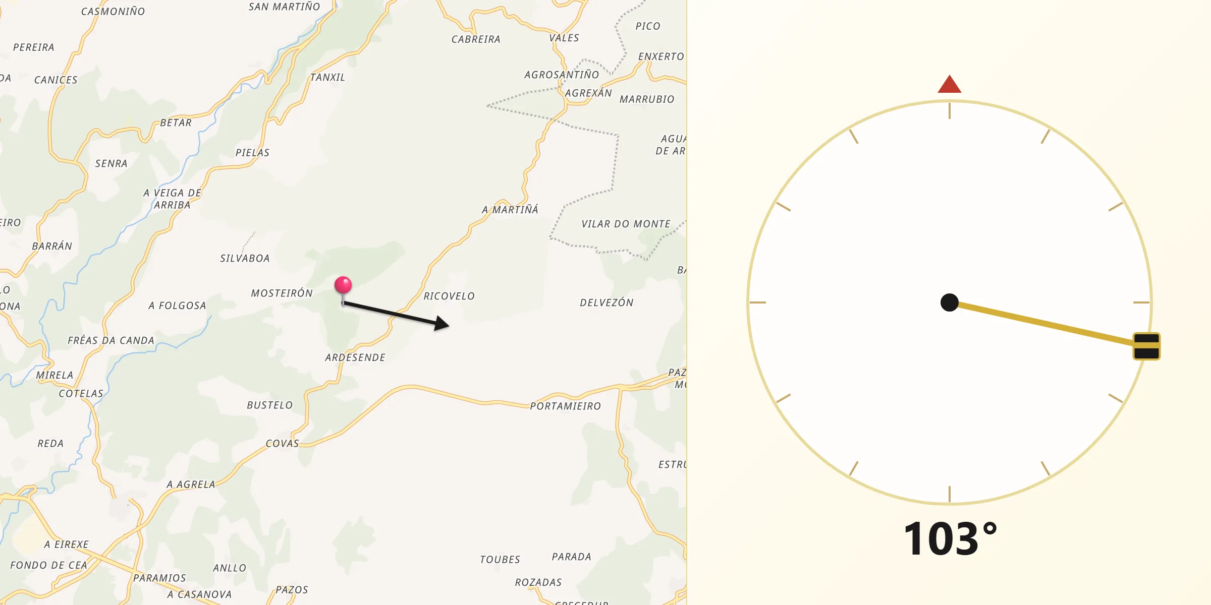 Dirección de la Qibla desde San Cristovo de Cea