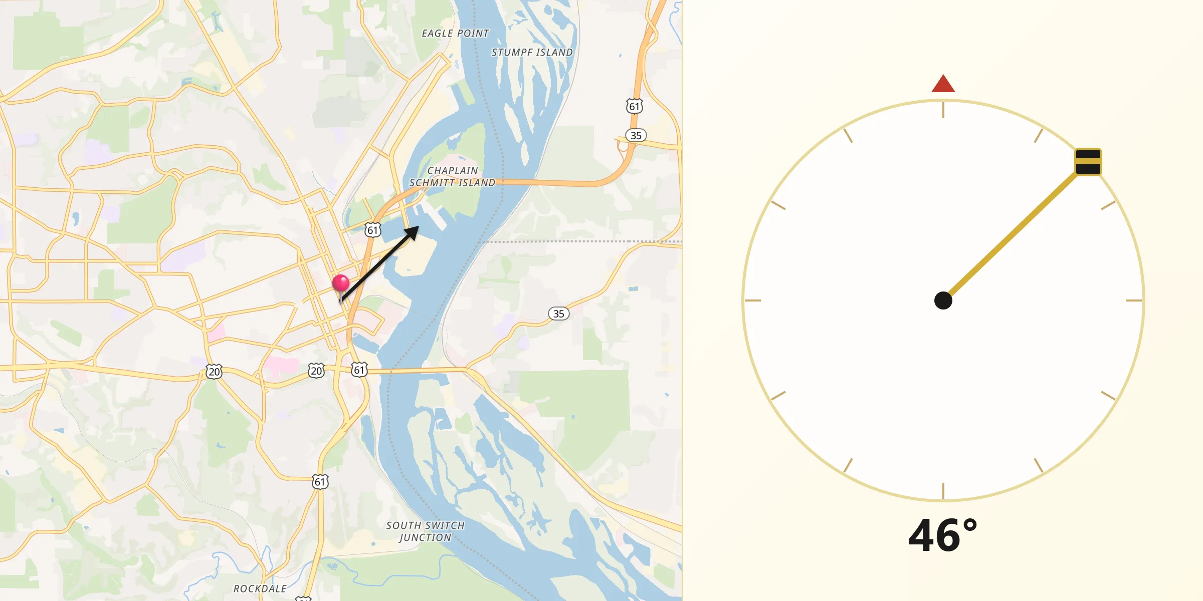 Qibla Direction from Dubuque
