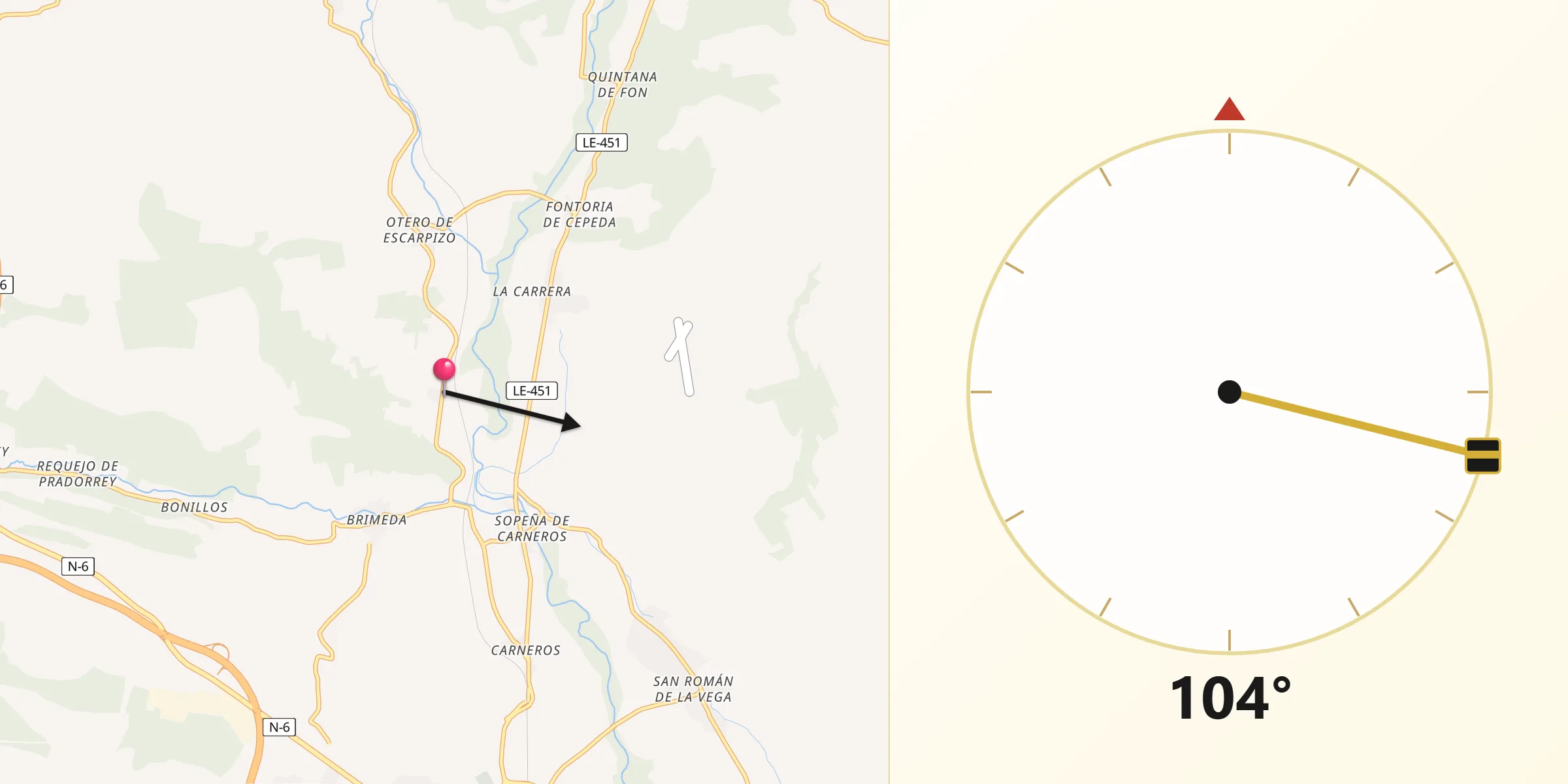 Dirección de la Qibla desde Villaobispo de Otero